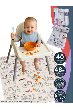 Tinyup 100x120 cm Tek Kullanımlık Mama Sandalyesi Altı & Aktivite Örtüsü – 40...