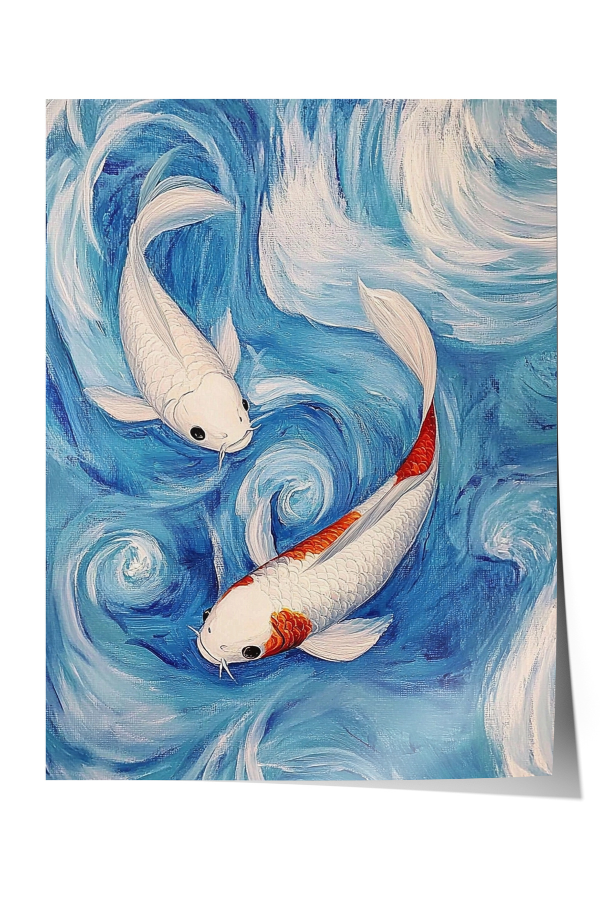 Frameless Poster, Koi Fish, Blue Waves, Japanese Style Poster No: 107335