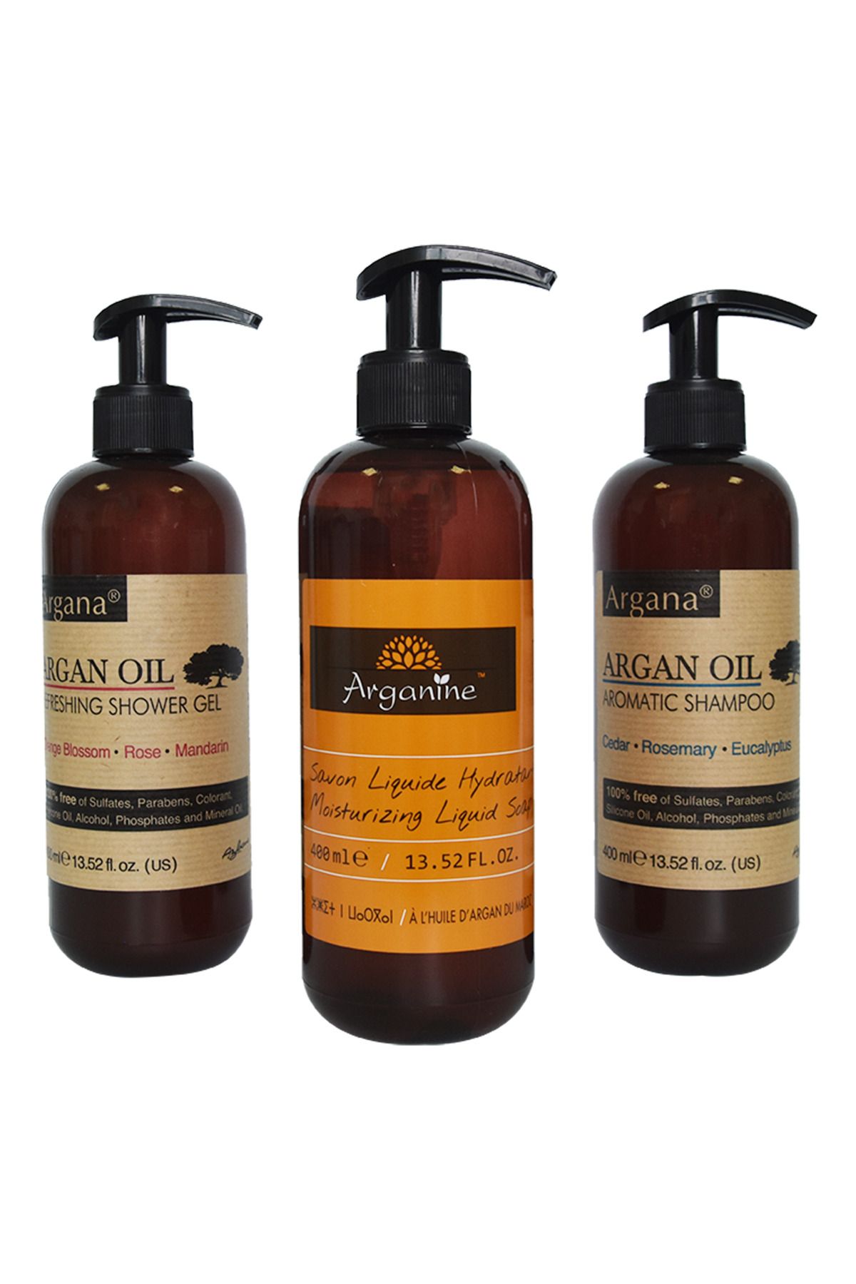 AZBANE -CASABLANCA - MAROC-Set Cadou Rustic Sampon Argana 400 ml, Sapun Lichid Arganine 400 ml, Gel De Dus Argana 400 ml 3