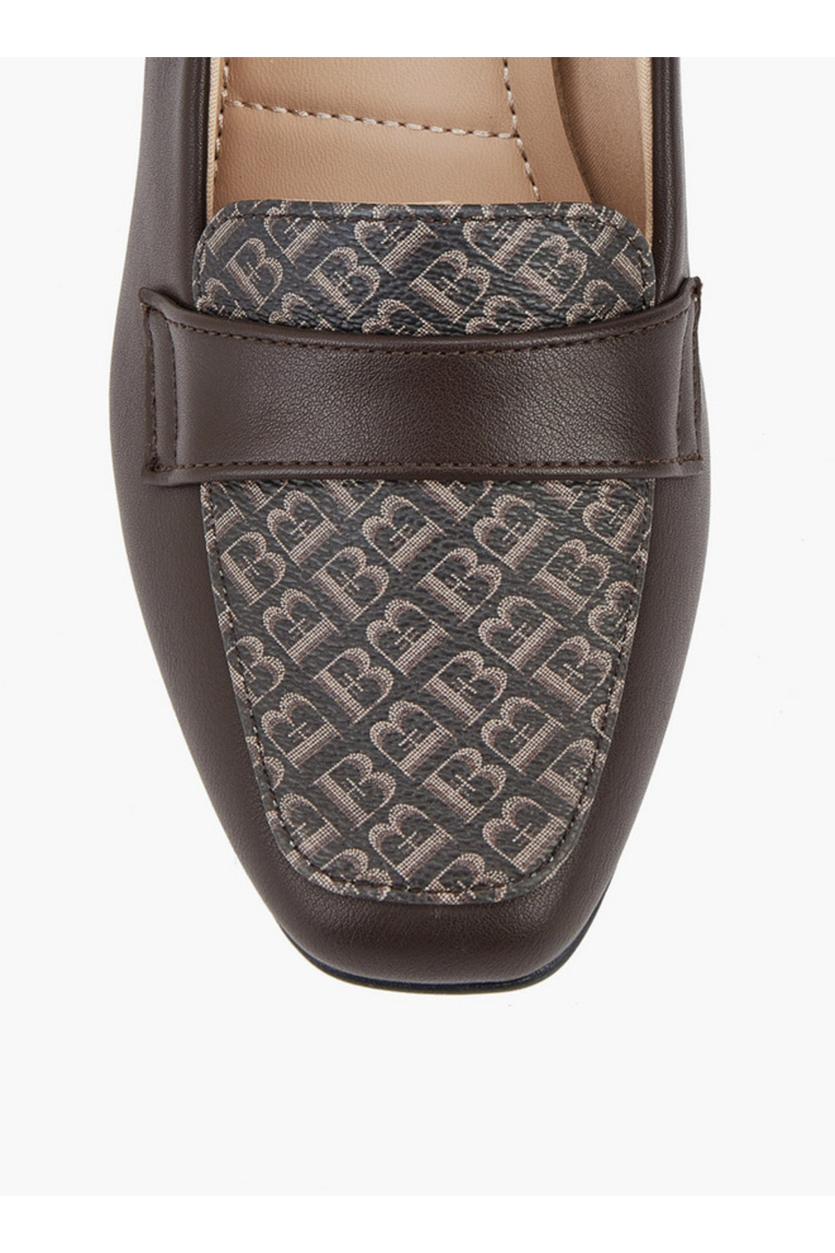 Flora Bella by Shoexpress-Monogram Textured Slip-On Shoes with Block Heel 4