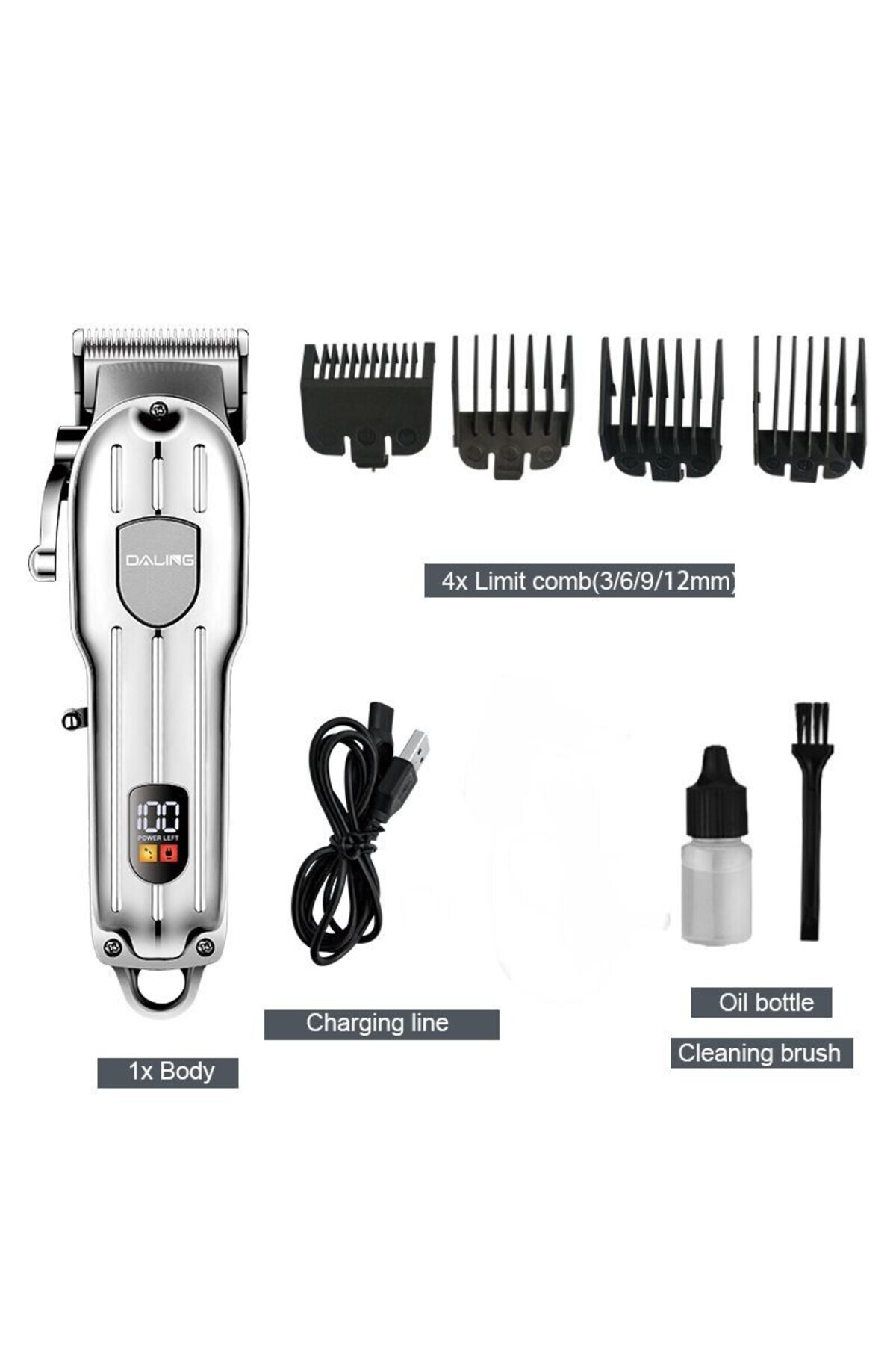 daling-LCD hair clipper with digital display, rechargeable black 9