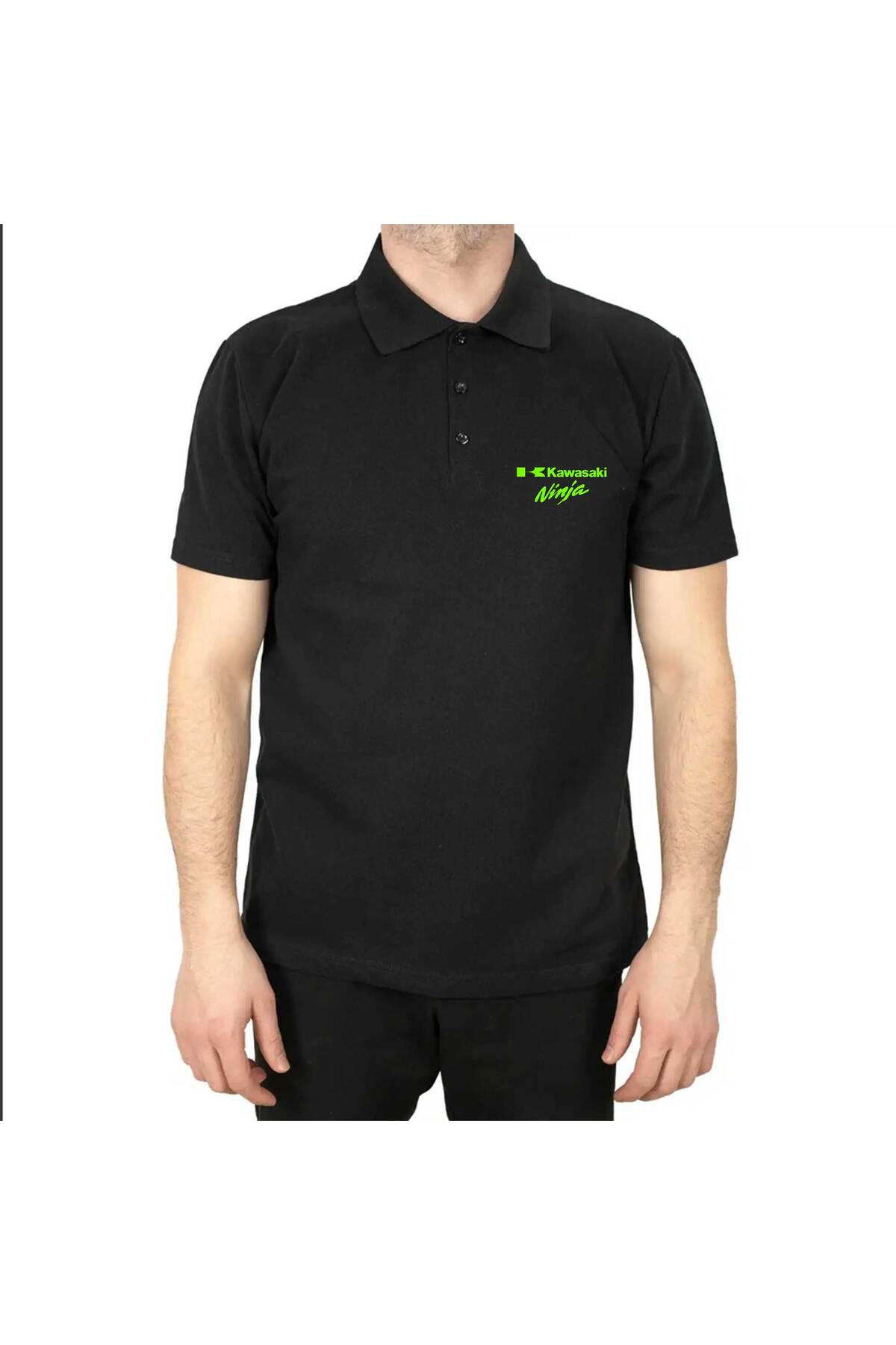 CrowsGate Polo Yaka Kawasaki Ninja Black T-Shirt- Trendyol