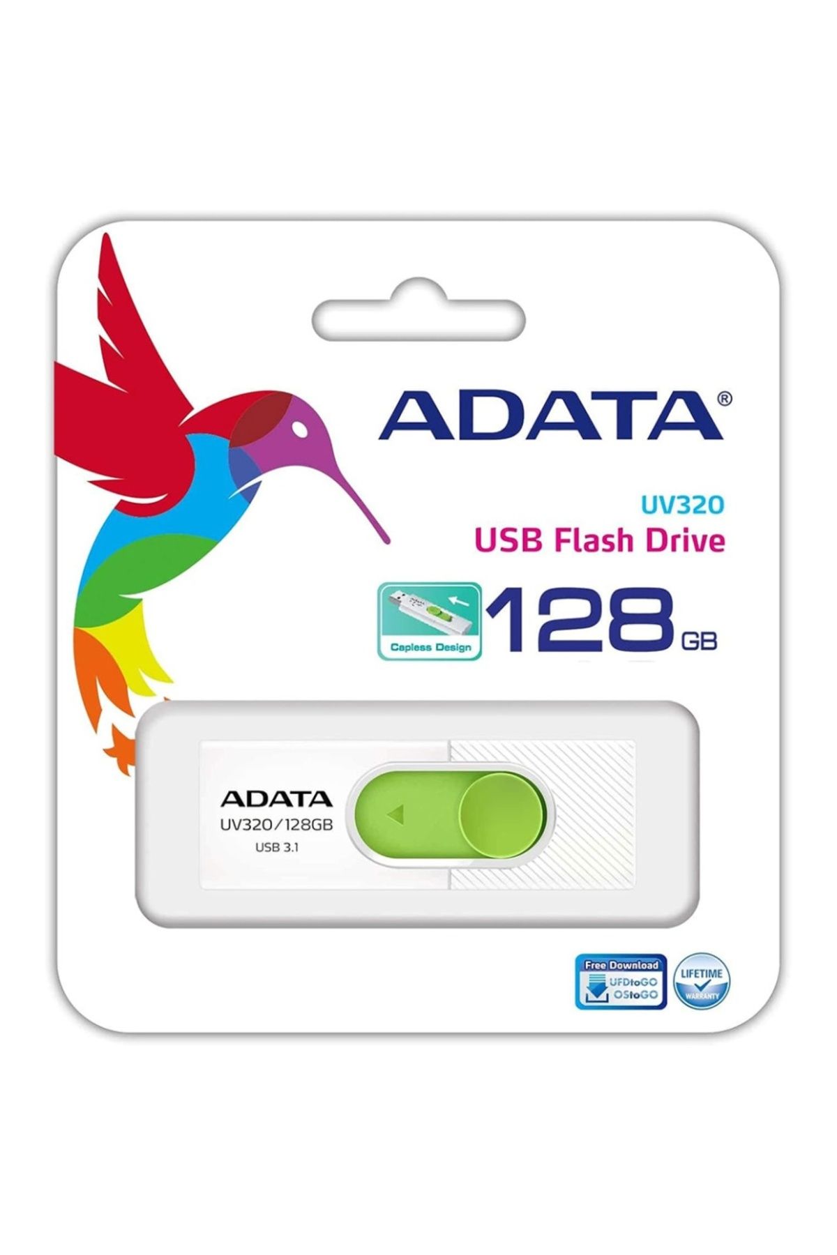 Adata-Stick USB UV320, 128G, USB 3.1, Design glisant, Alb/Verde 7