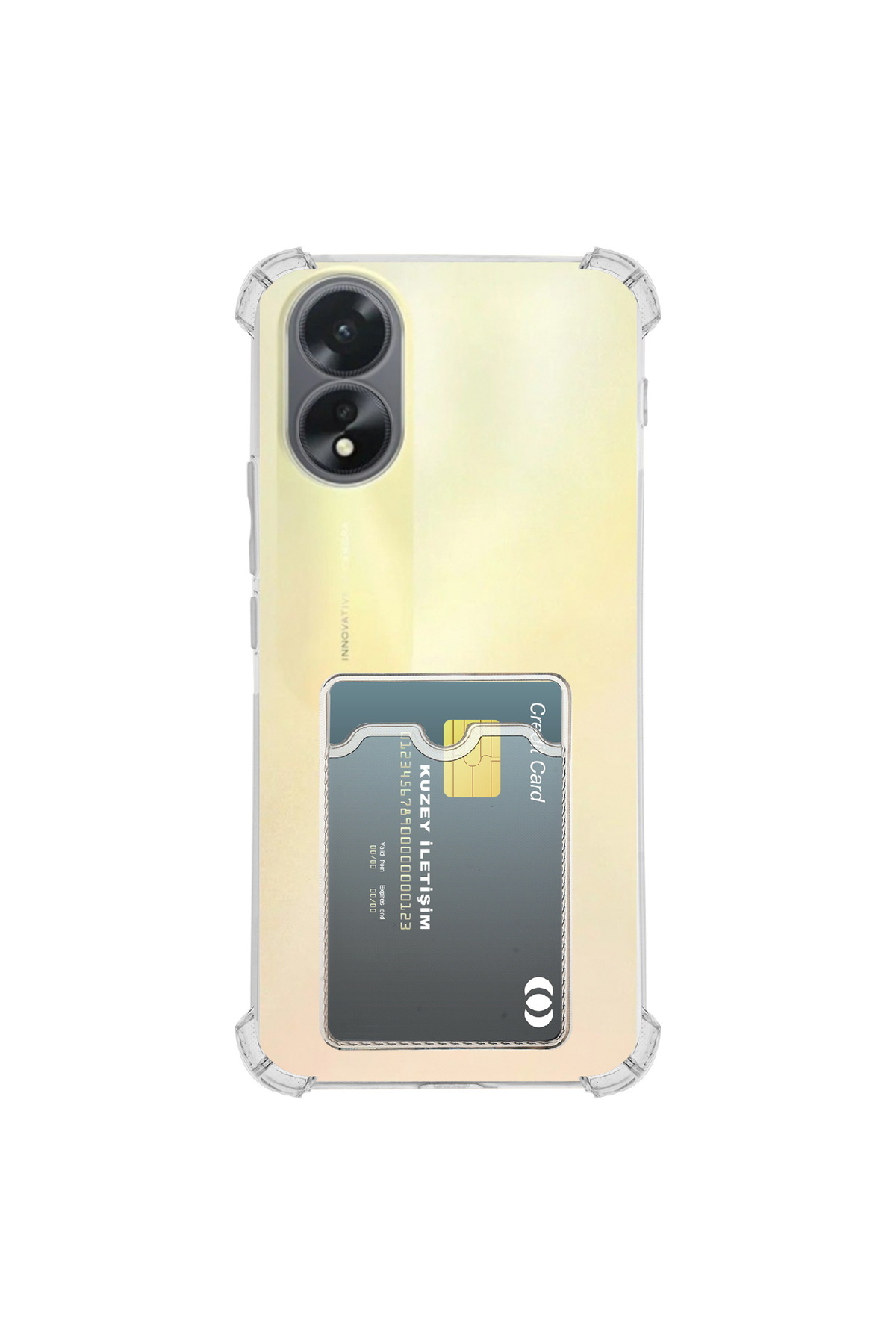 Oppo A38 Kapak ile Uyumlu Kamera Korumalı Kartlıklı Darbe Emici Özellikli Şeffaf Silikon Kılıf