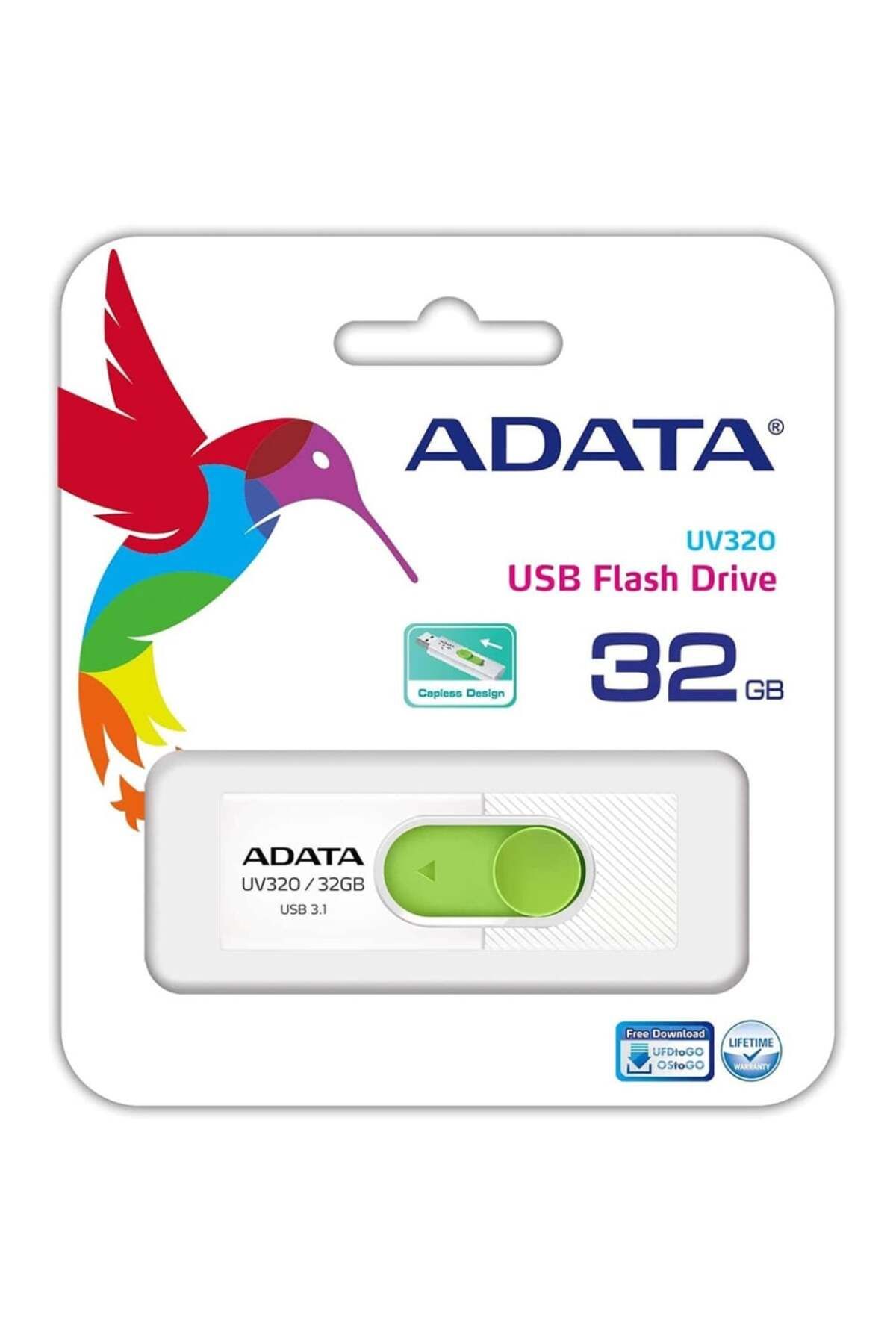 Adata-Stick USB UV320, 32G, USB 3.1, Design glisant, Alb/Verde 7