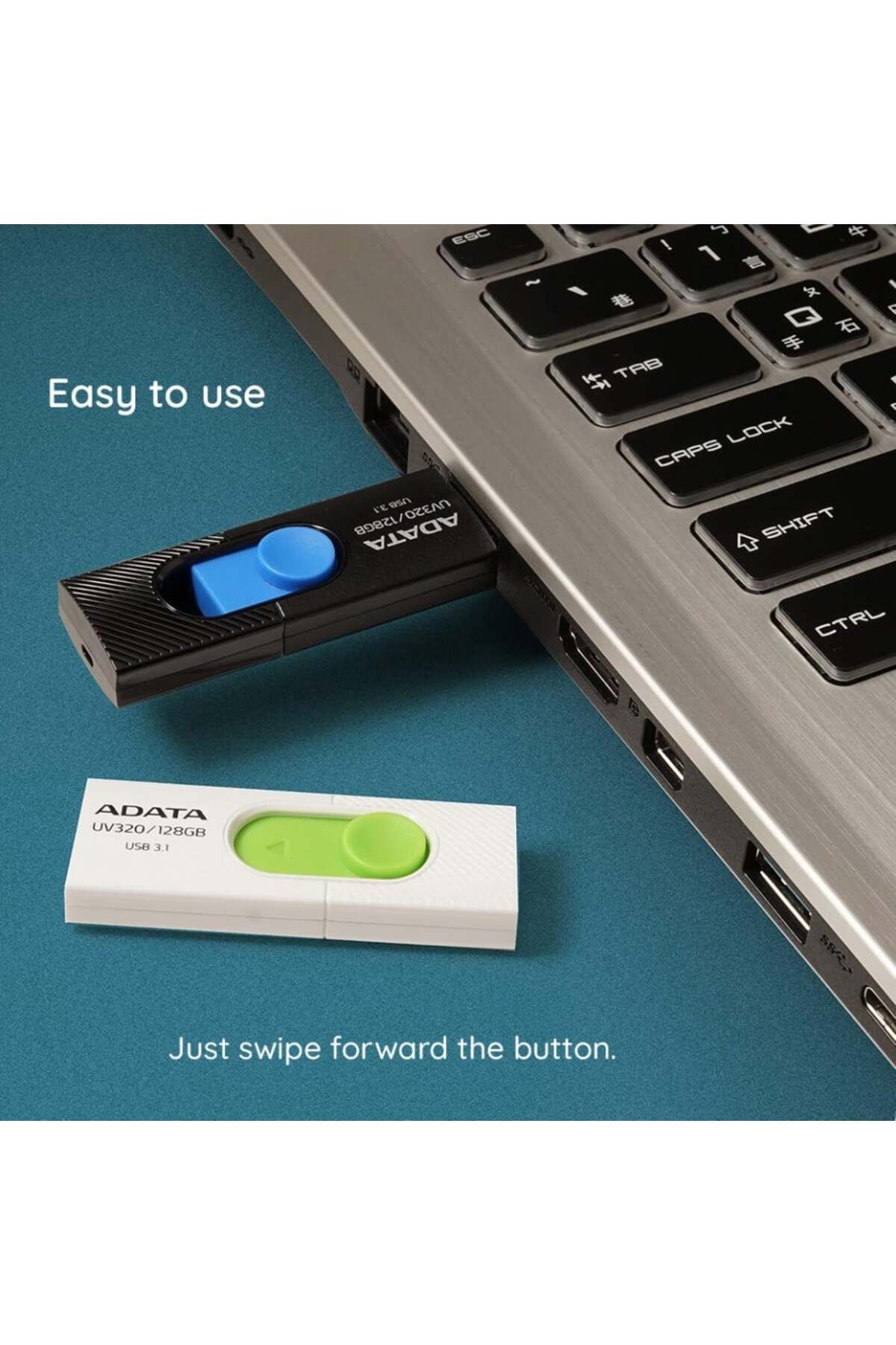 Adata-Stick USB UV320, 32G, USB 3.1, Design glisant, Alb/Verde 3