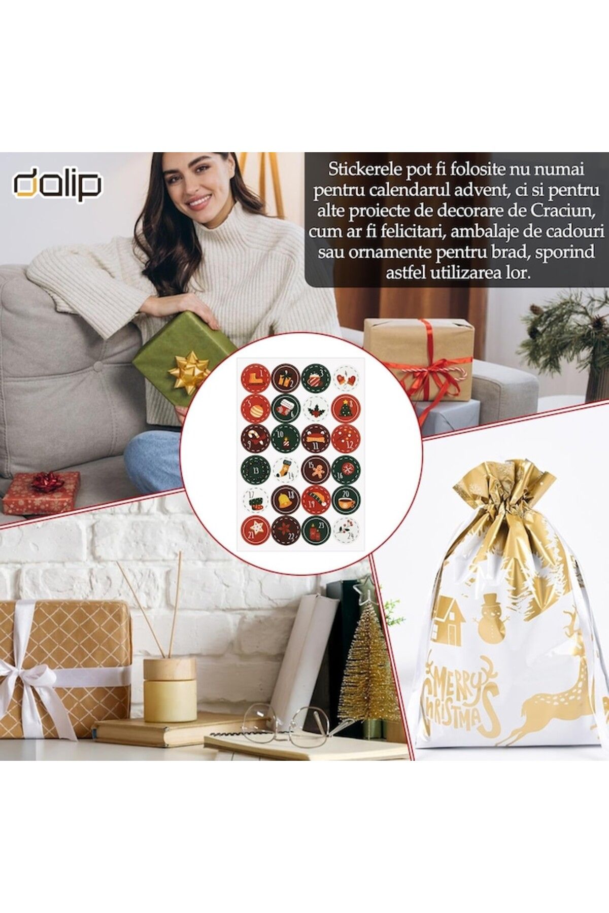 dalip-Foaie cu autocolante pentru calendar de Advent DIY, 4,5 cm, Crăciun, 24 bucăți, Modul 2, Multicolor 3