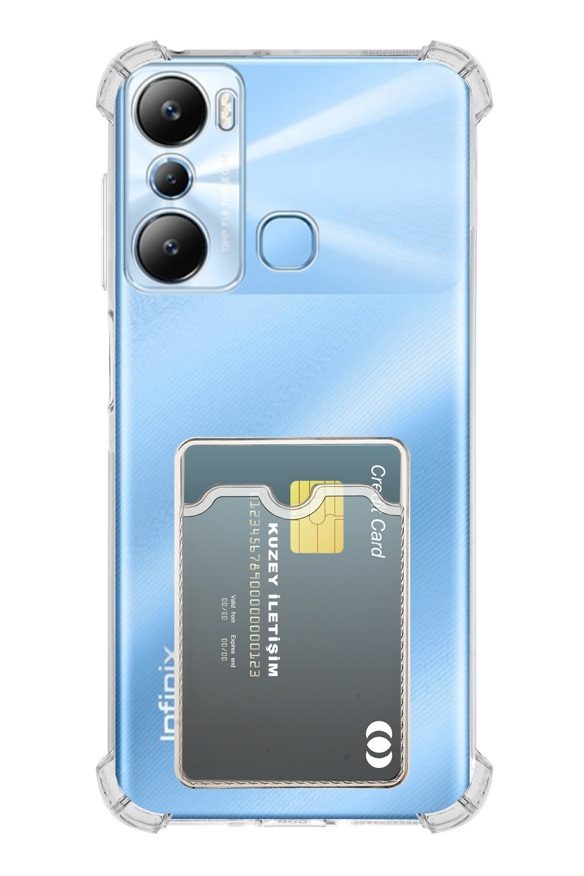 İnfinix Hot 20i Kapak ile Uyumlu Kartlıklı Darbe Emici Özellikli Şeffaf Silikon Kılıf