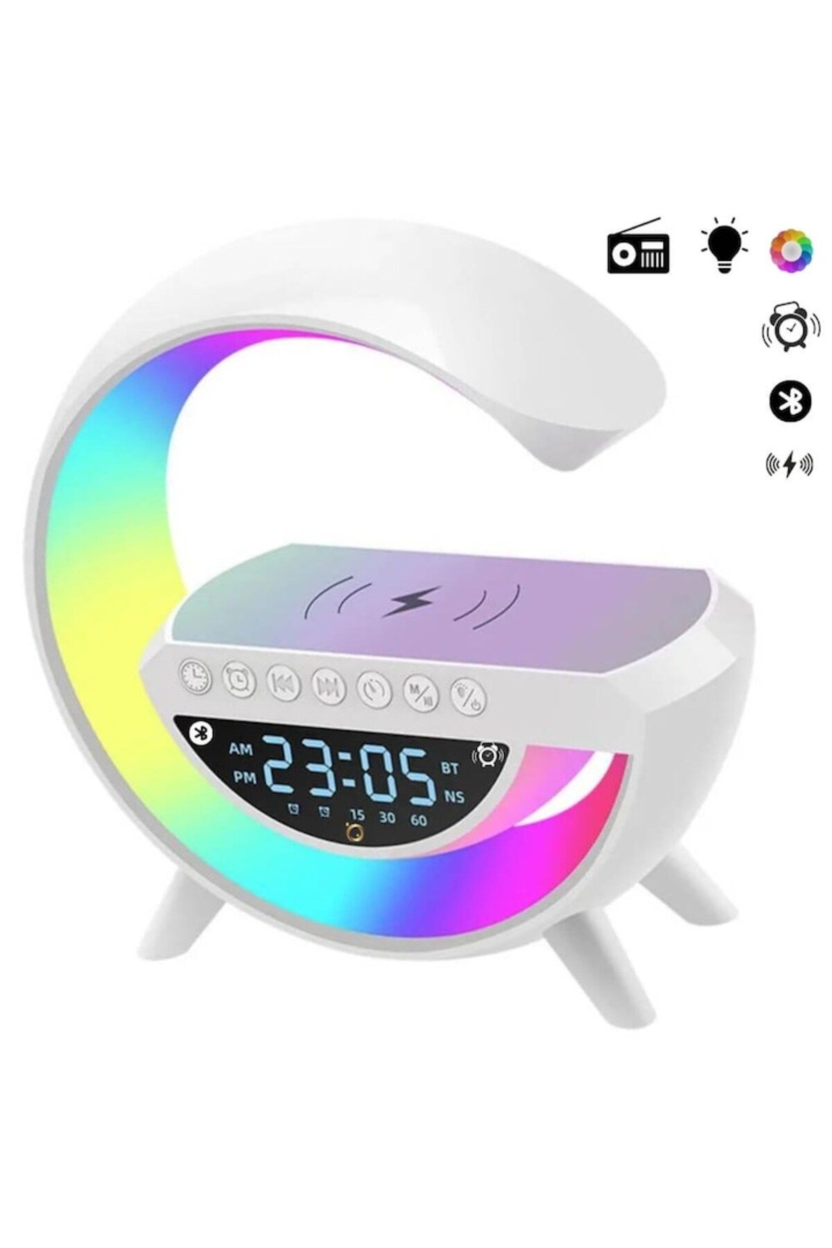 StartONTeam-LED Lamp with Clock and Alarm, Colorful Lights, Bluetooth Speaker and Wireless Charger 2