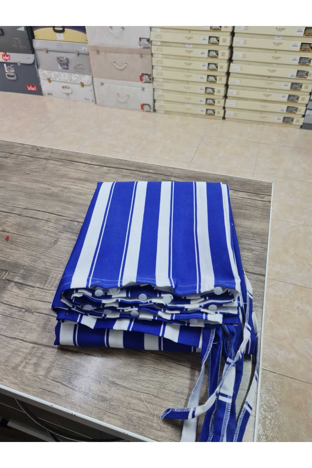 DEVRİM OLİVYA TEKSTİL-Luxury 1St Class Corniced Blue and White Balcony Curtain with Width X Height Dimensions 2