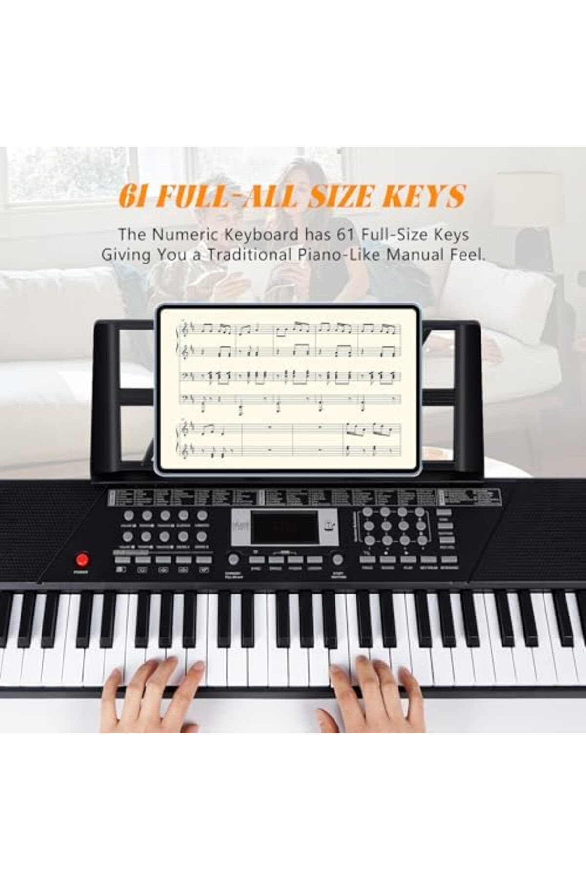 N2Y-Digital Electric Piano Keyboard with 61 Keys, Built-in Microphone, Speaker, Piano Note Stickers, Mus 4