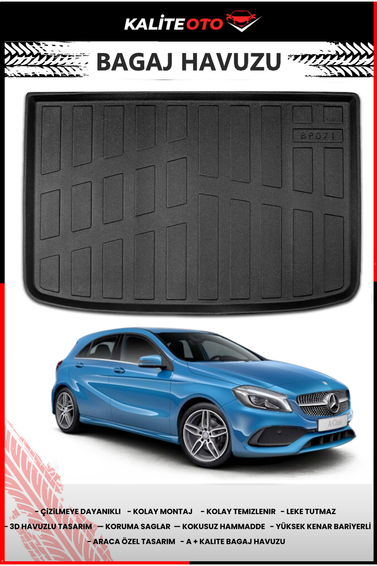 ko kaliteoto Mercedes A180 HatchBack 2015 Model 4D Araca Özel Bagaj Havuzu Paspası
