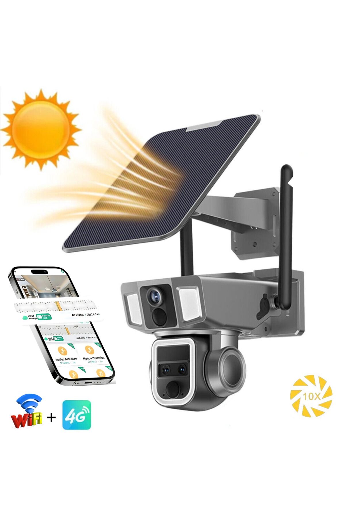 RaSteff-Ultra HD Surveillance Camera, Wi-Fi or 4G SIM Connection, 10X Zoom, Solar Panel, Motion Detection 1