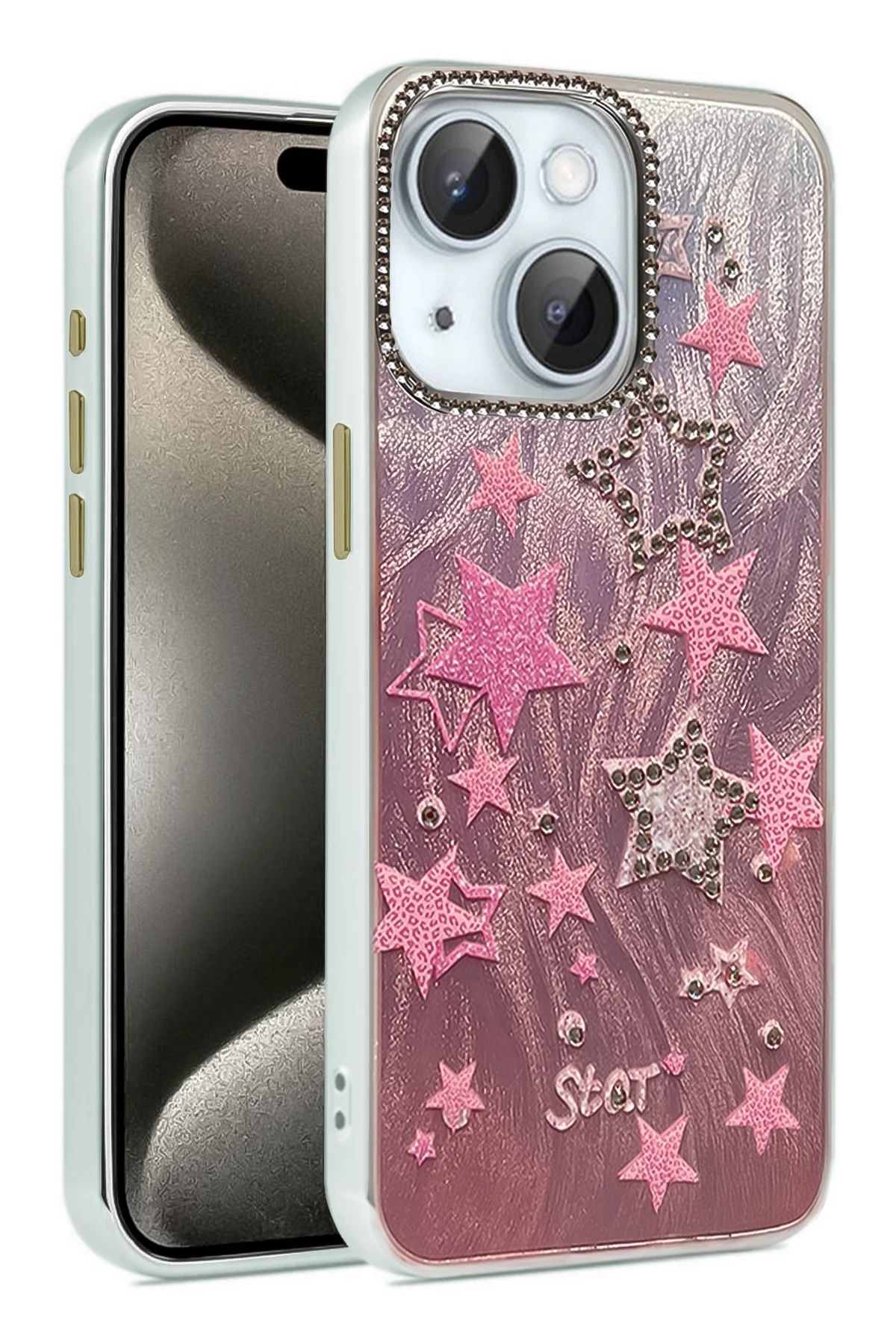 m.tk moveteck-iPhone 13 - 14 Case Camera Frame Stone Back Hologram 3D Pattern Color Reflection Figure Cover 3