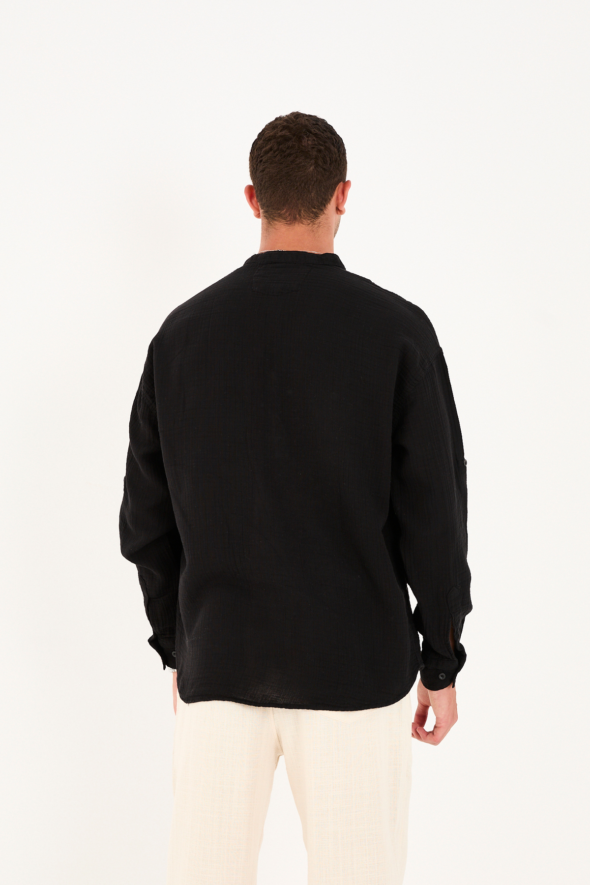 No Way  Erkek Regular Fit %100 Pamuk Müslin Hakim Yaka Yarım Pat Gömlek - Görsel 3