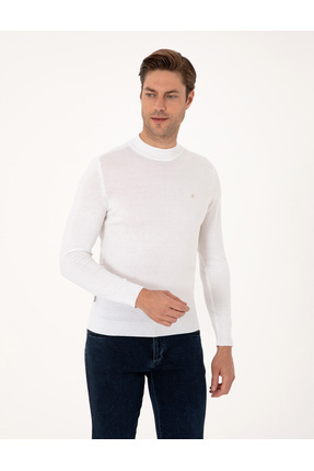 Pierre Cardin Ekru Slim Fit Çeyrek Yaka Basic Triko Kazak 50314188-VR019