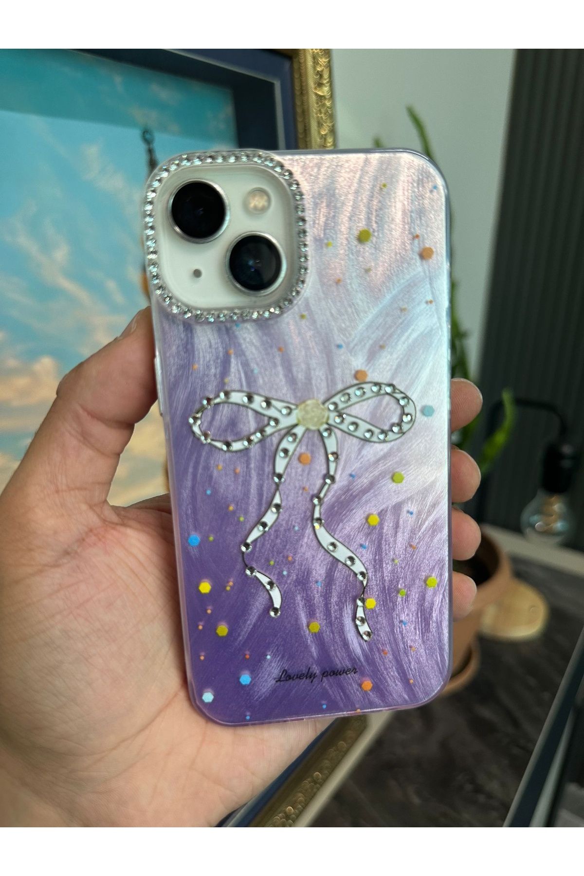 m.tk moveteck-iPhone 15 Case Camera Frame Stone Back Hologram 3D Pattern Color Reflection Figure Cover 2