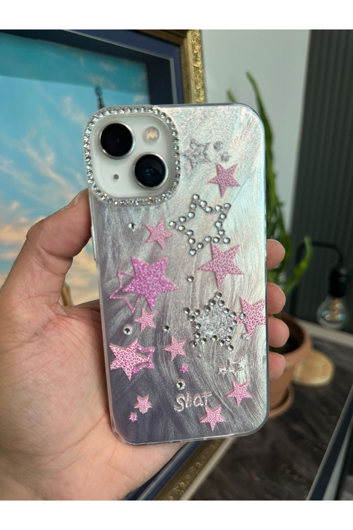 m.tk moveteck-iPhone 15 Case Camera Frame Stone Back Hologram 3D Pattern Color Reflection Figure Cover 2
