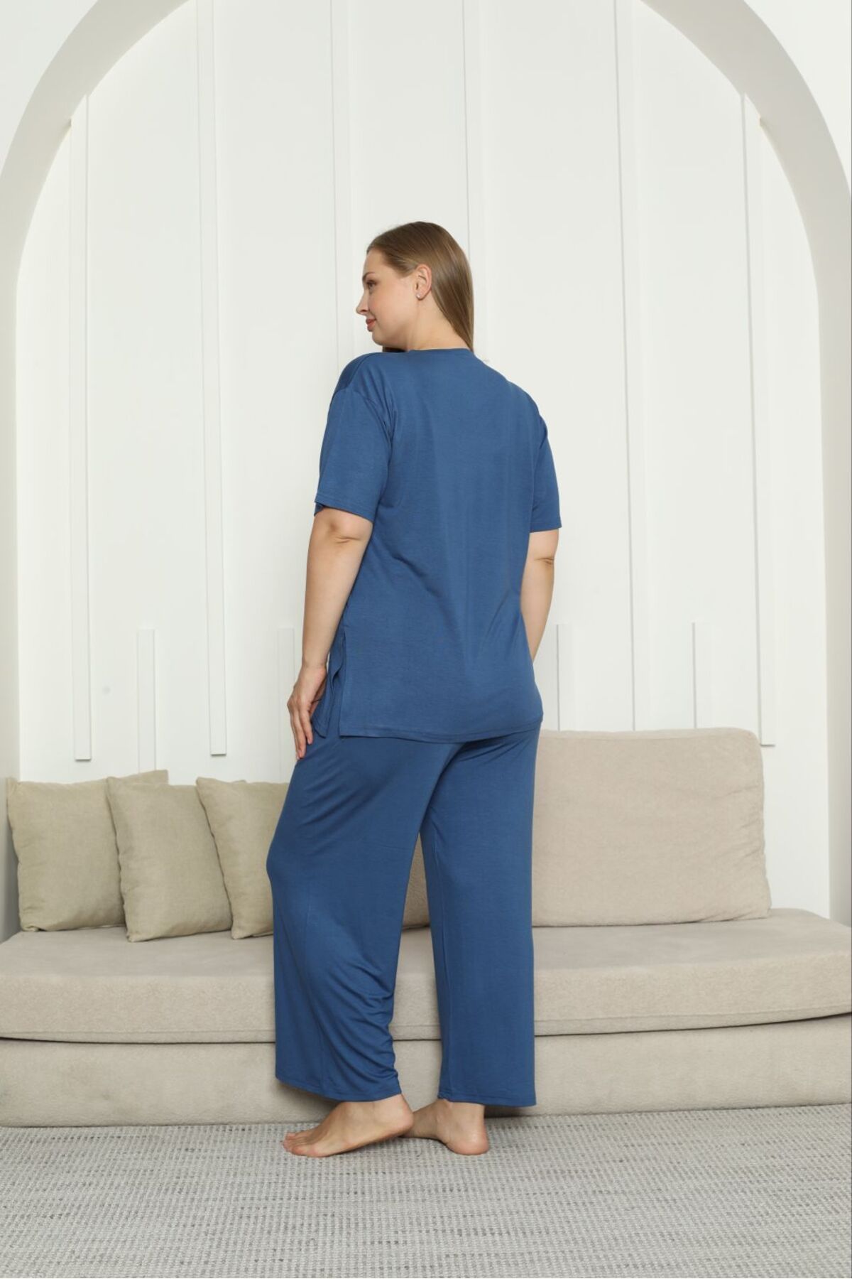 Asel-Large Size Lycra Combed Cotton Fabric Side Slit 2-Piece Stylish Tunic Bottom-Top Set 2