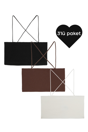 grab me Spagetti Askı Bralet - 3'lü paket - Siyah,Kahverengi,Beyaz