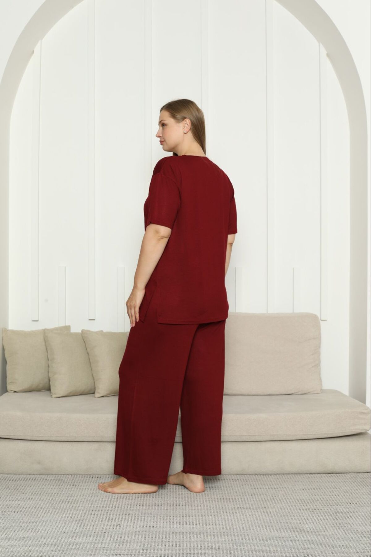 Asel-Large Size Lycra Combed Cotton Fabric Side Slit 2-Piece Stylish Tunic Bottom-Top Set 2