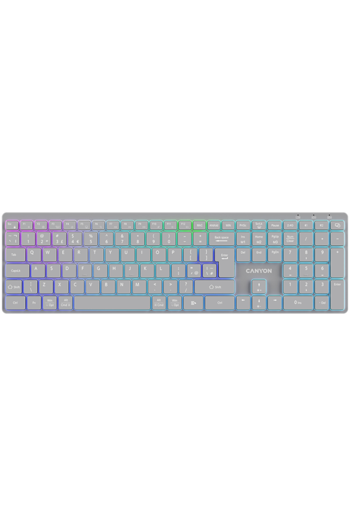 CANYON-Wireless Keyboard CNS-HBTK11G, UK/US Layout, RGB, Dual Mode Gray 2