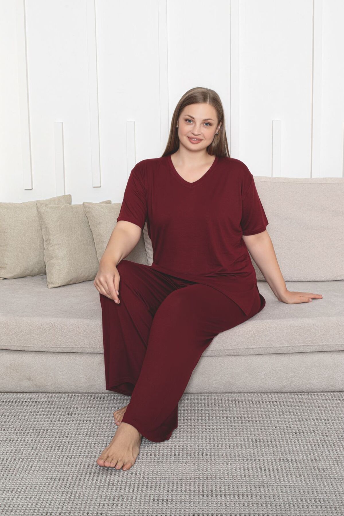 Asel-Large Size Lycra Combed Cotton Fabric Side Slit 2-Piece Stylish Tunic Bottom-Top Set 3