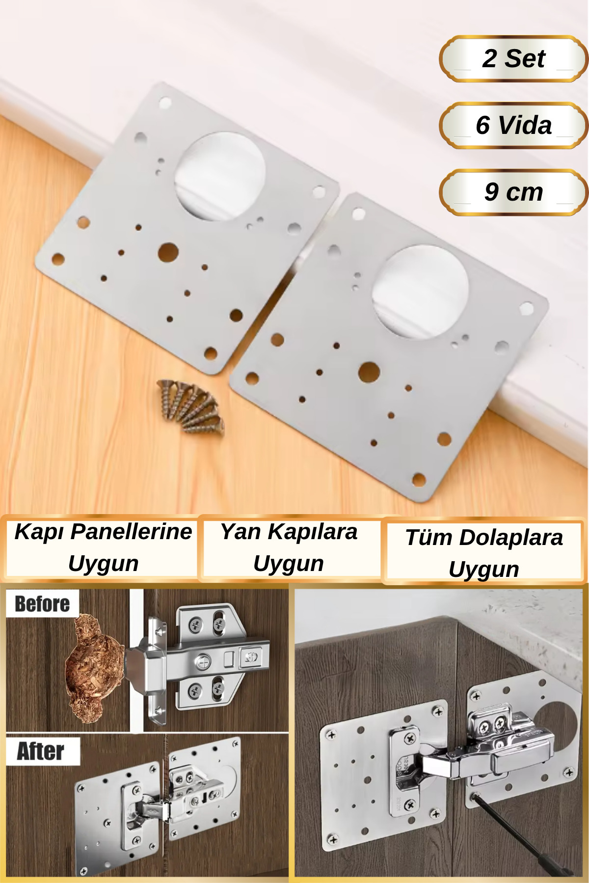PlayWood M-6023,6024,6025 棚橋-値下げ交渉可能 Genel Markalar 2 Adet 9 cm Paslanmaz Çelik 6 Vidalı Menteşe Onarım
