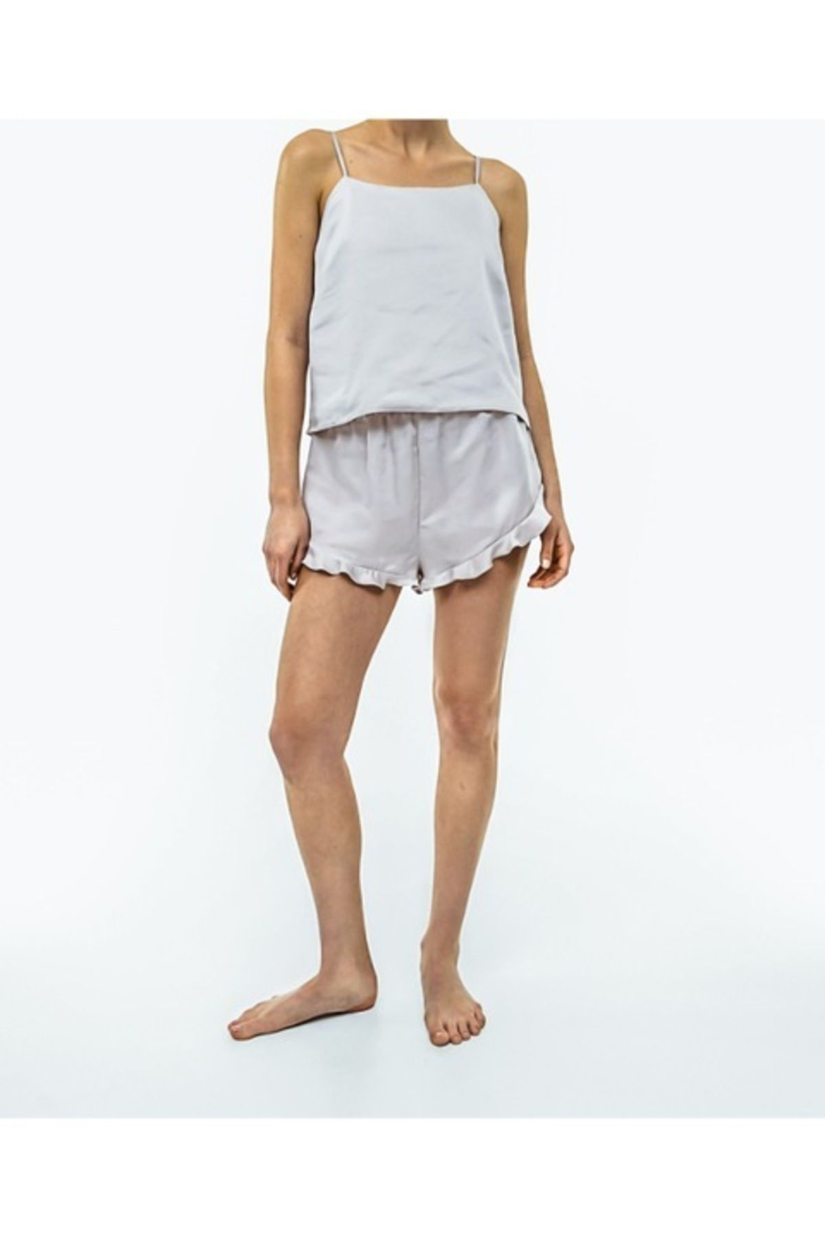H&M-Pijama 2 pieces satin with adjustable straps, polyester, gray, M INTL 3