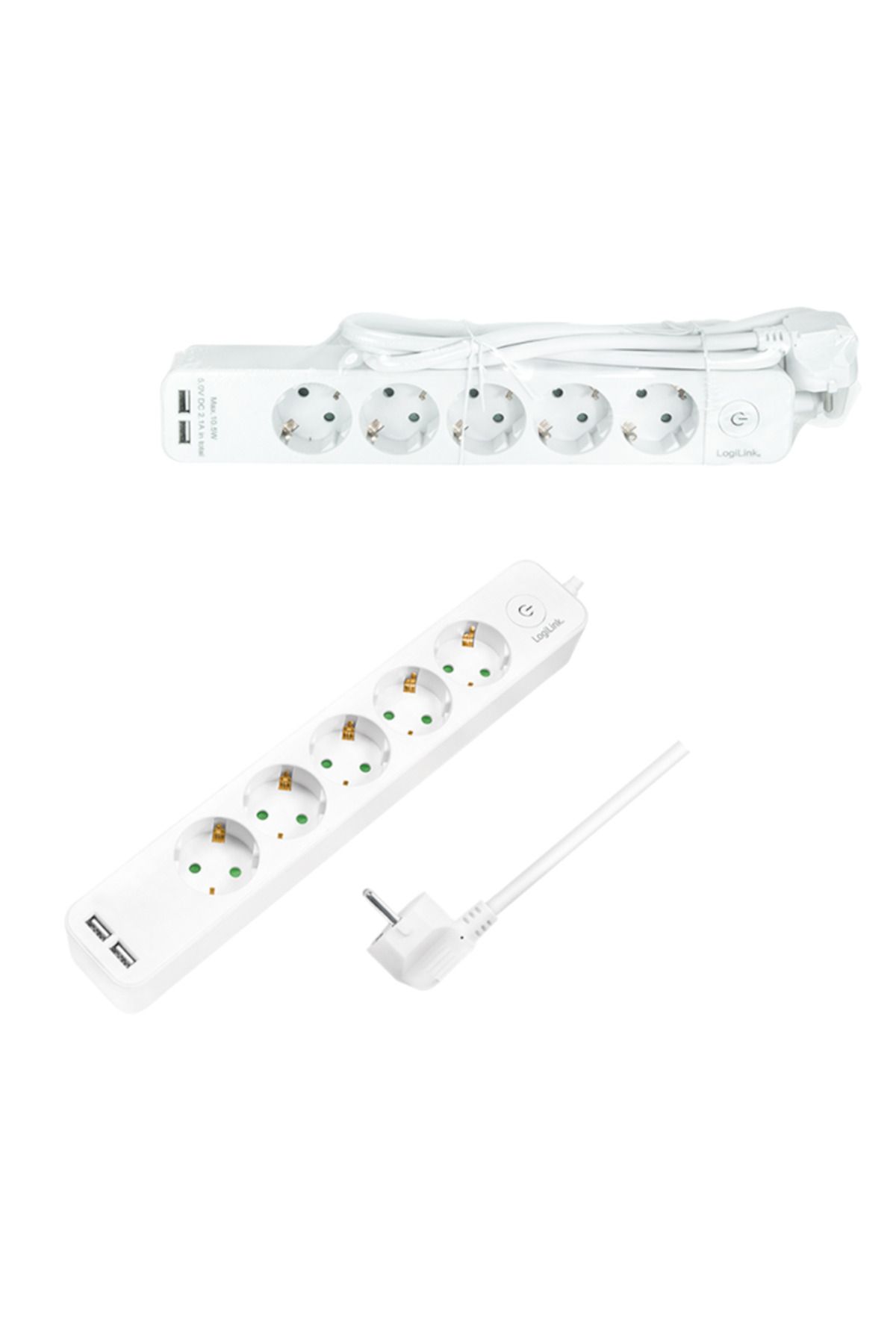 LogiLink-Prelungitor LPS249U cu întrerupător iluminat, 5 prize, 2xUSB 5 V/2.1 A 10.5 W, cablu 1.5 m, 3
