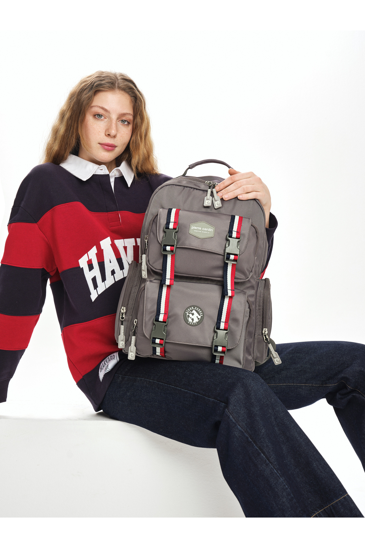 پیر کاردین کوله پشتی چند قسمتی مخصوص مدرسه و استفاده روزانه یونیسکس، رنگ خاکستری، کد 07p1004