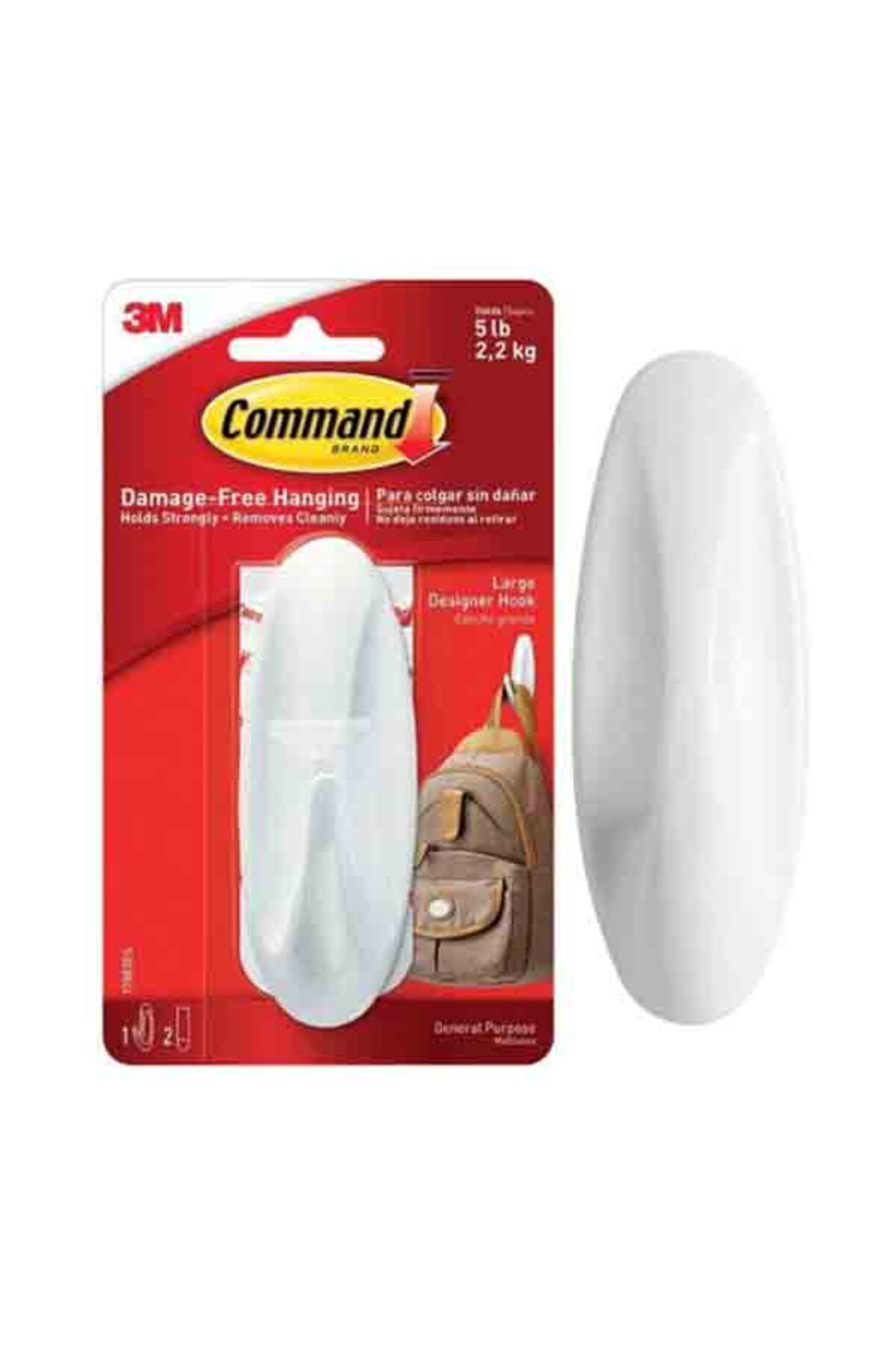 COMMAND-خطاف لاصق مصمم مع شريطين كبيرين 4