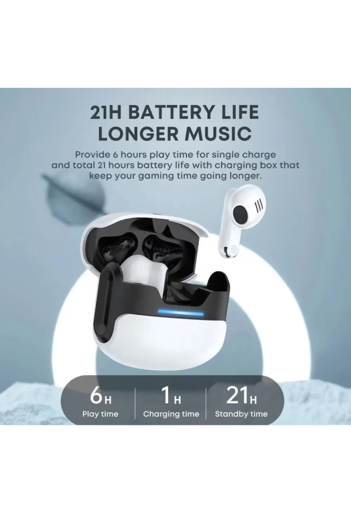 OEM-Wireless Audio Headphones, Bluetooth 5.3, Touch Control, Noise Cancelling, Low Latency, White 2