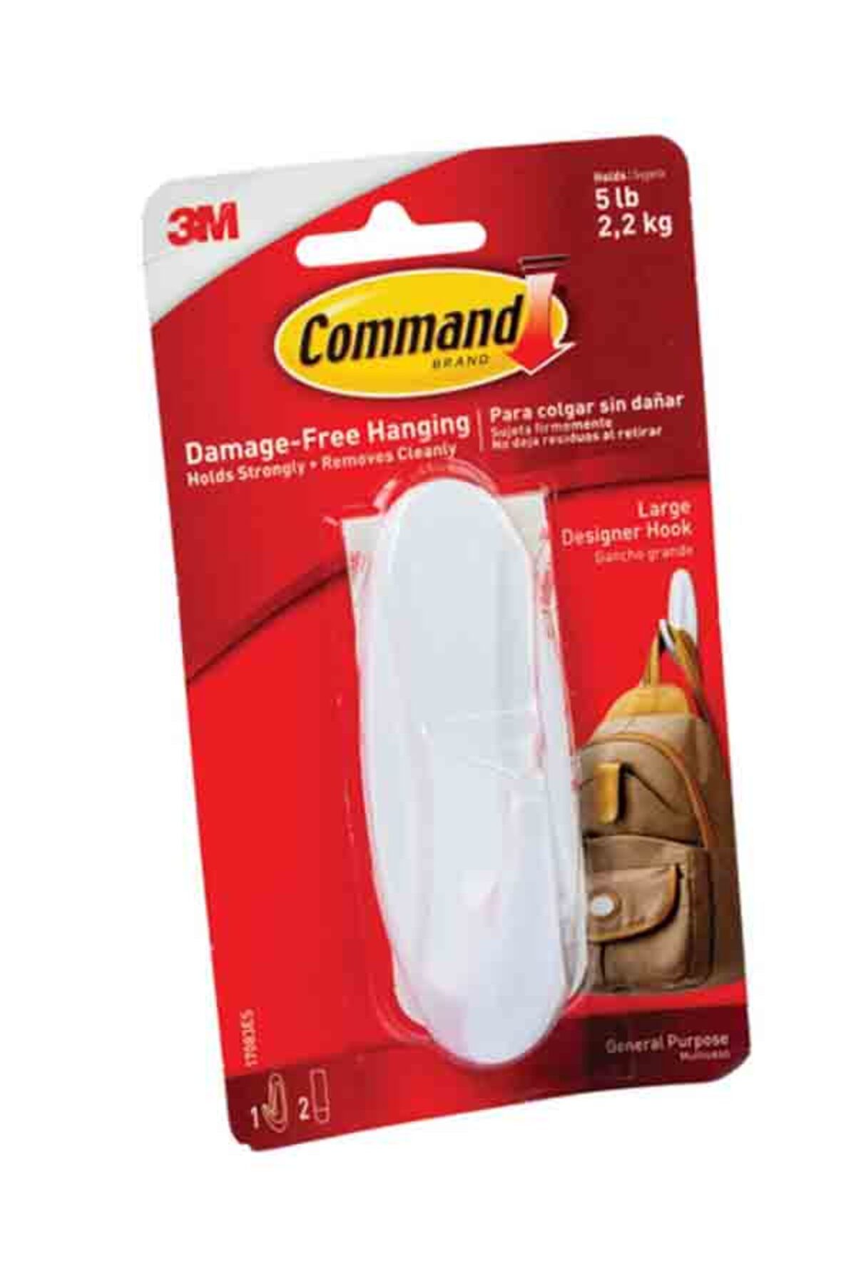COMMAND-خطاف لاصق مصمم مع شريطين كبيرين 1