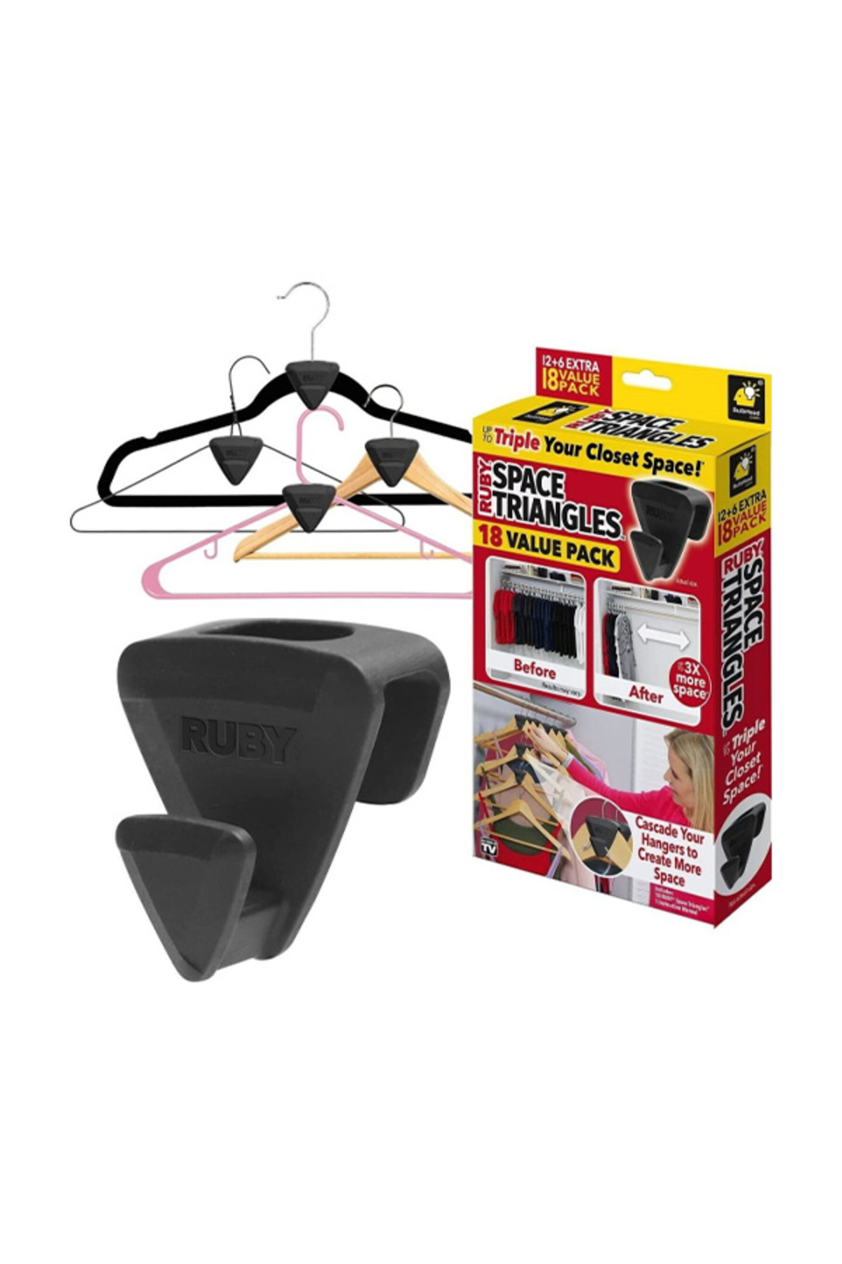 AS SEEN ON TV-18-Piece Ruby Durable Triple Space Saving Triangle Hanger Hooks Set 3