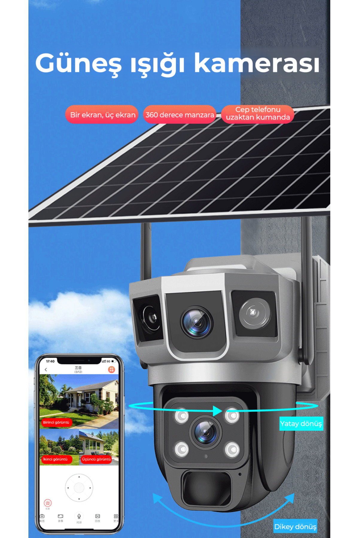 Genel Markalar Sim Kartlı 4G 2 Kameralı Solar Panelli Güneş