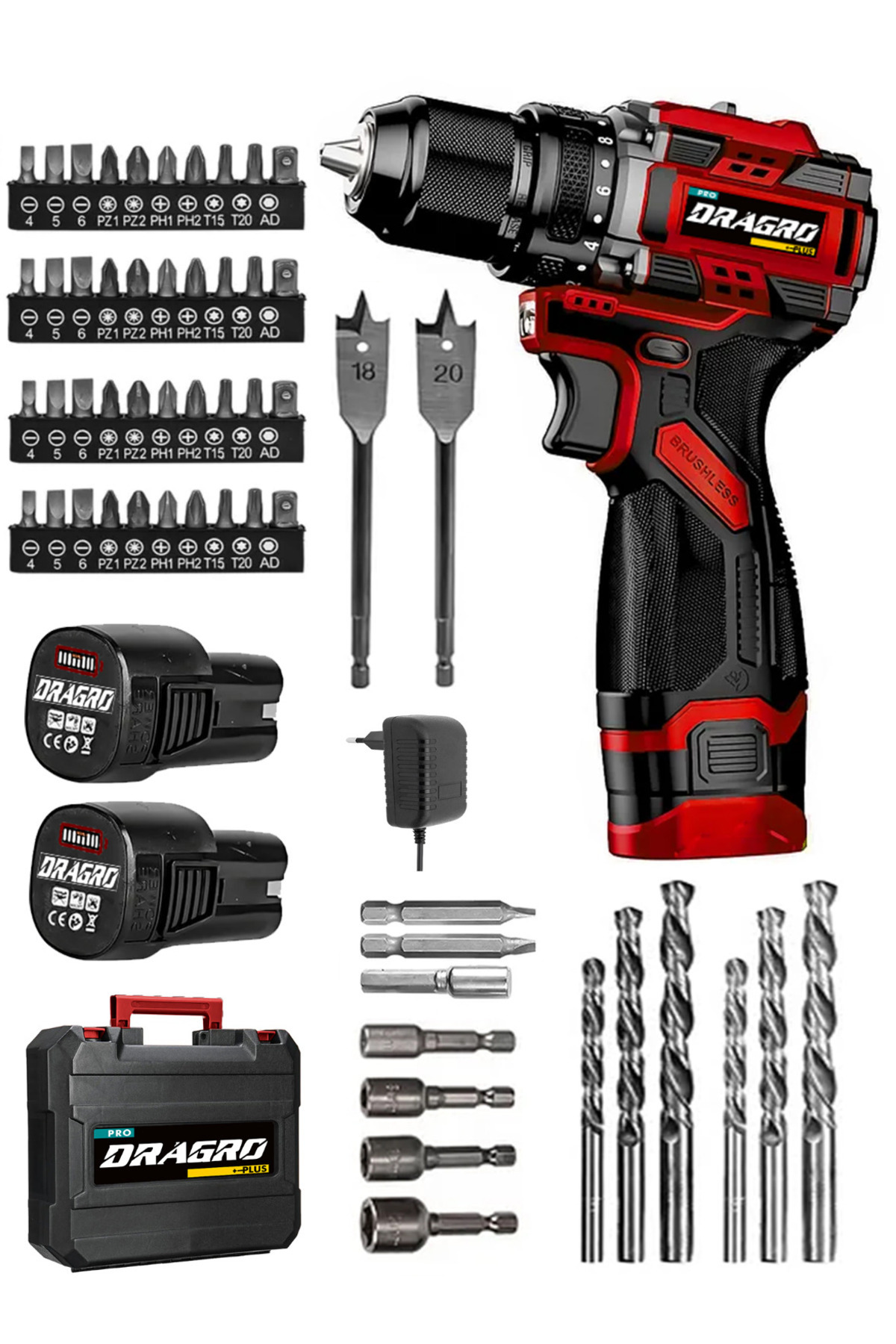 Dragro Pro 16.8v Çift Akü Çelik Mandren Kömürsüz Motor Şarjlı Matkap Akülü Vidalama