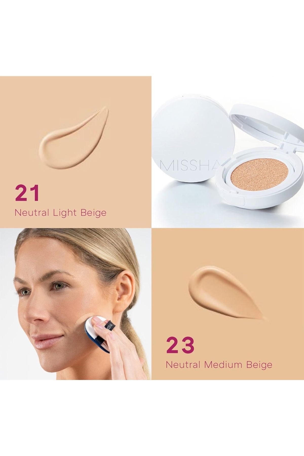 Missha-Fond de ten Magic Cushion Moist Up 23 Bej Mediu Neutru, 15g 4