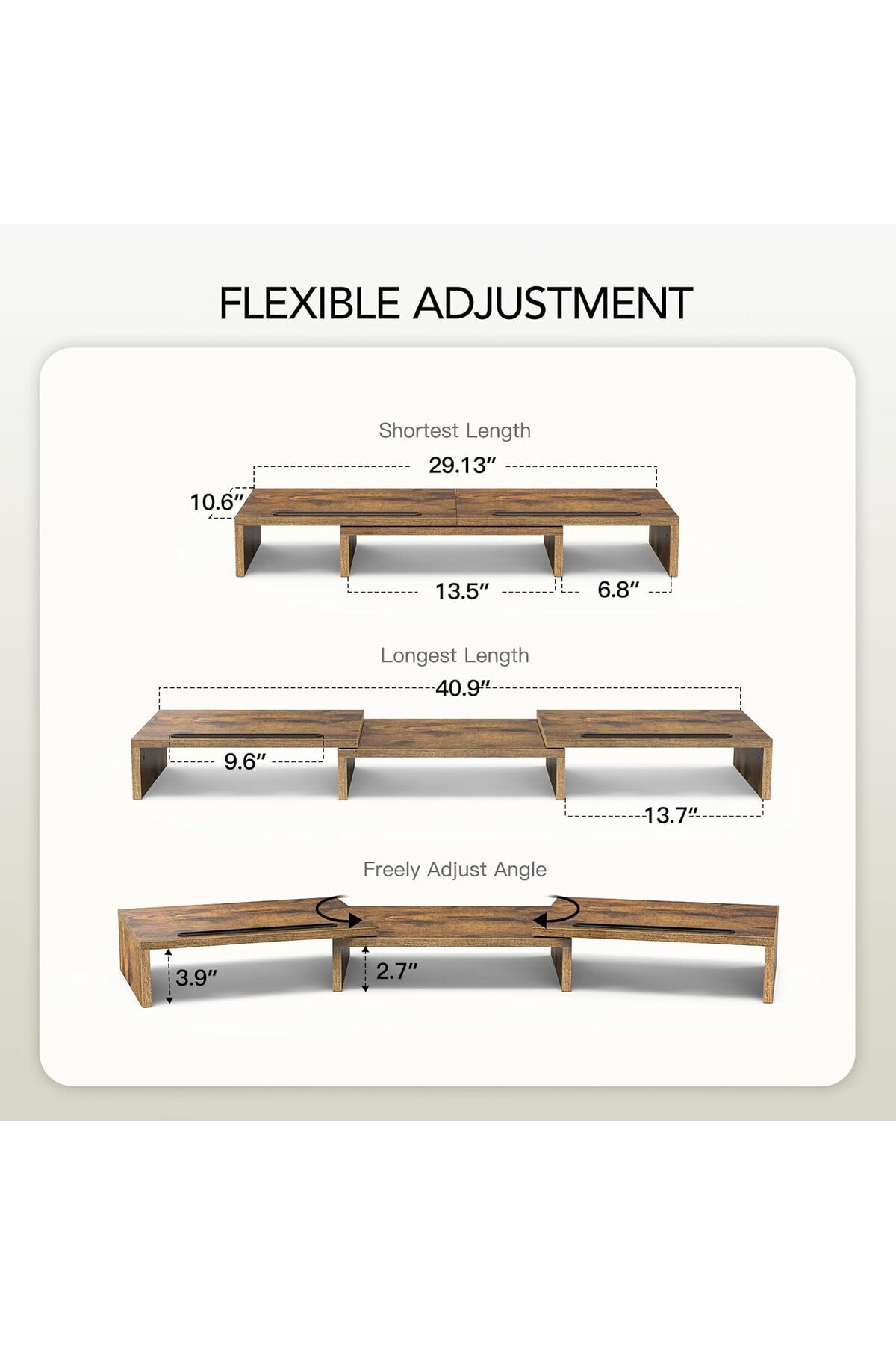 FlashHawk-Dual Monitor Stand Riser, Monitor Stand with Adjustable Length and Angle, with Storage Space 7