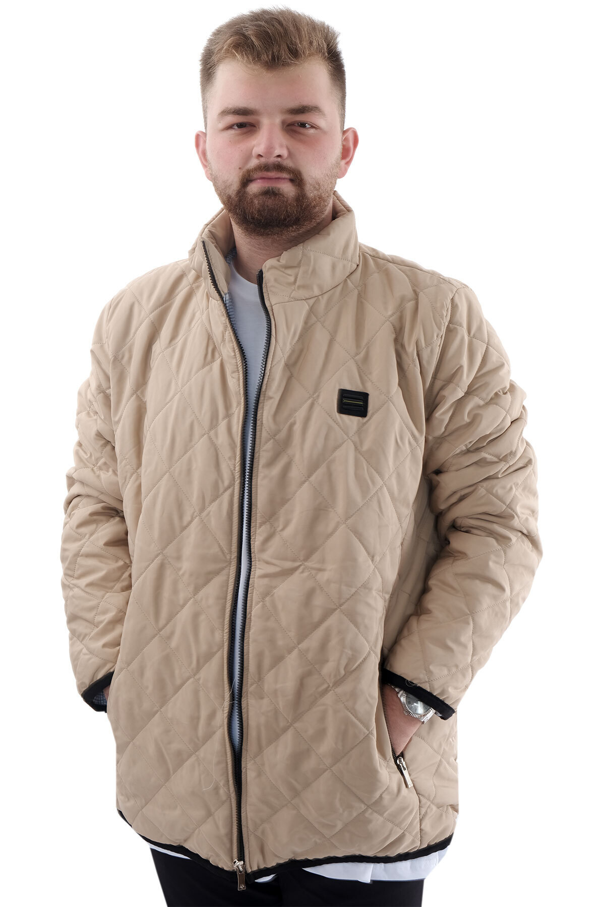 ModeXL Mode XL Büyük Beden Erkek Dik Yaka Kapitone Mont U24601 Sütlü Kahve