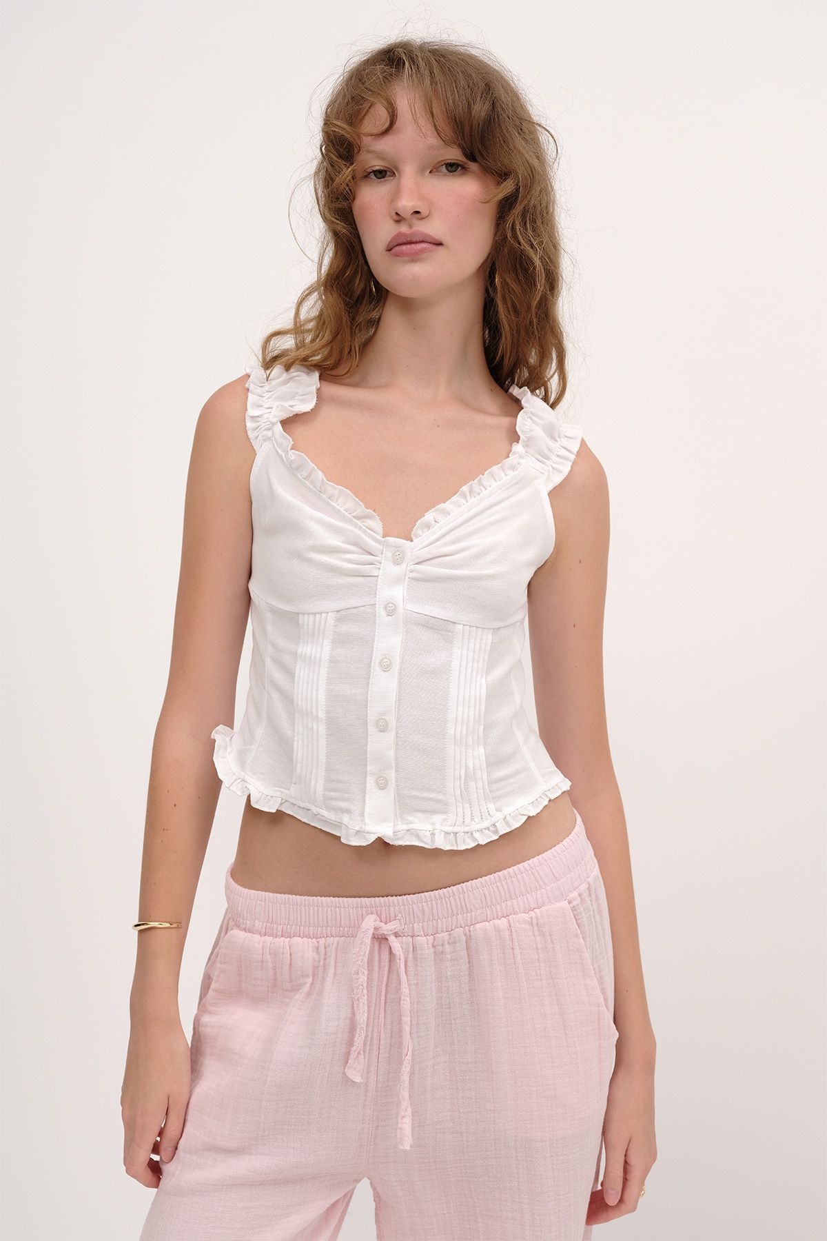 Addax-Linen Blend Buttoned Blouse A17419 1