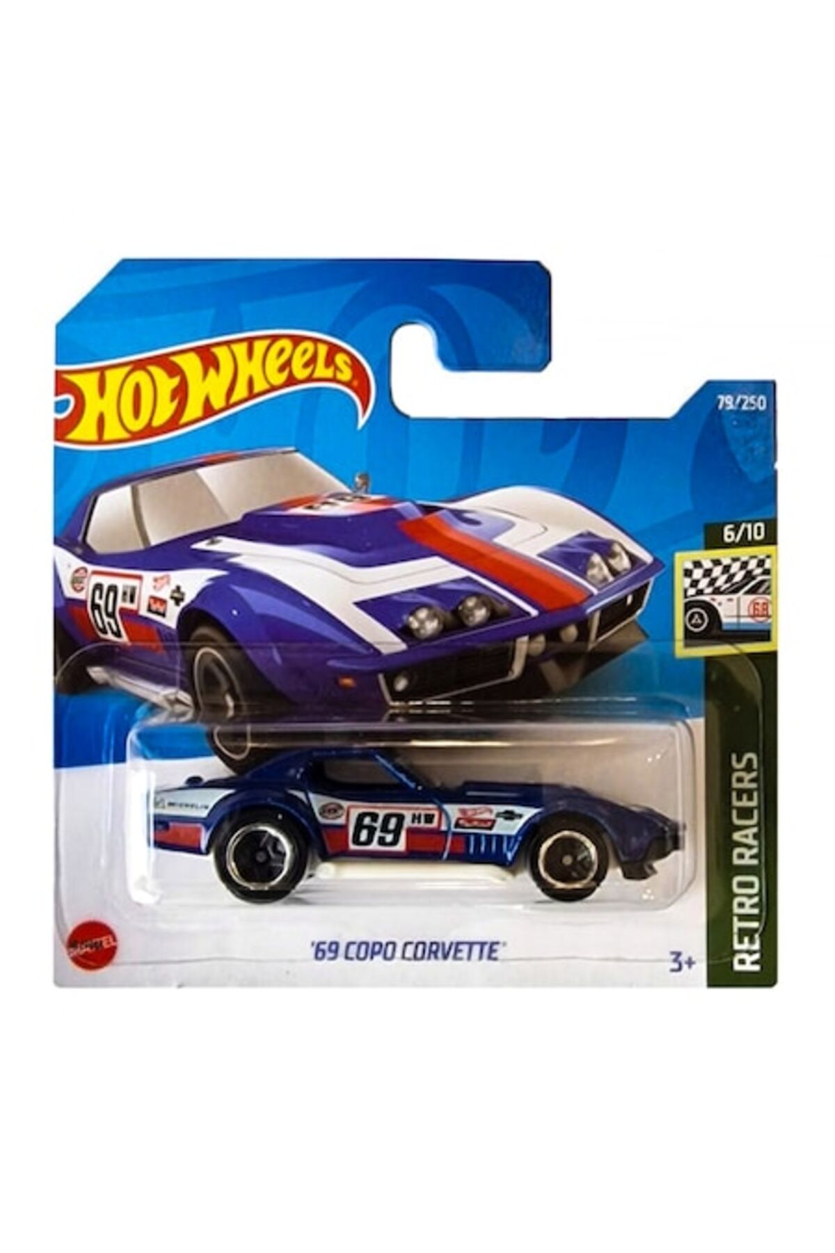 Macheta Metalica Hot Wheels, 69 Copo Corvette, Albastru, Colectia 2022 1:64