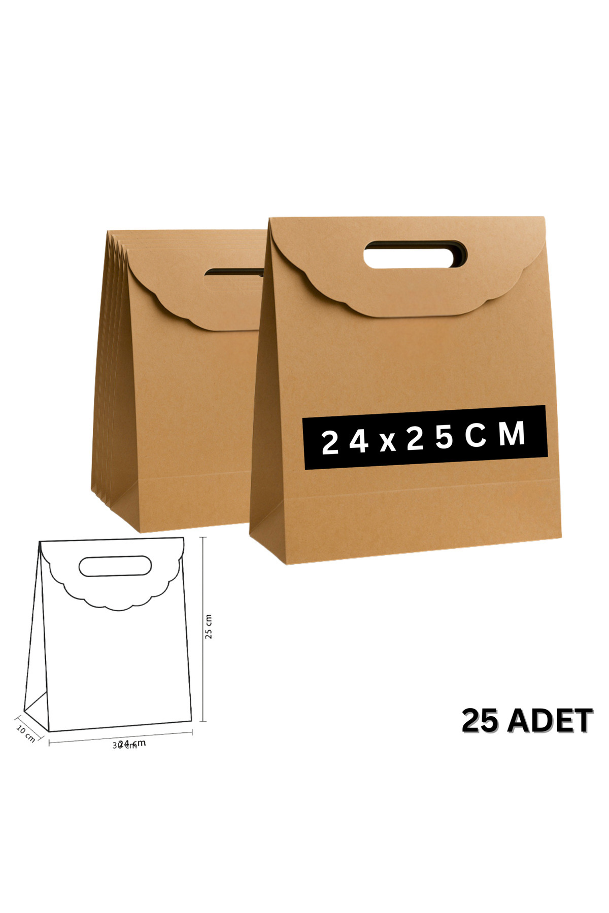 roco paper El Geçme Kraft Çanta, Hediye, Alışveriş, Butik, Parti ve Paketleme Çantası, 24x25 Cm, 25 Adet
