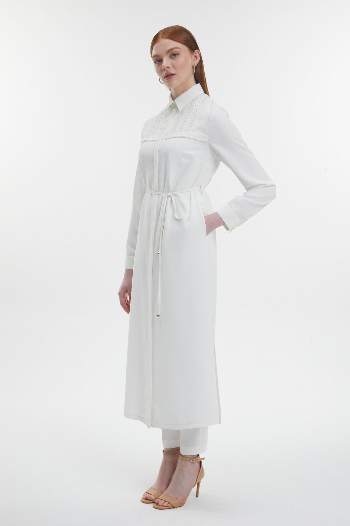 Zühre-Ecru Wear and Remove with Stripe Processing and Bead Detail Gc-0267 3