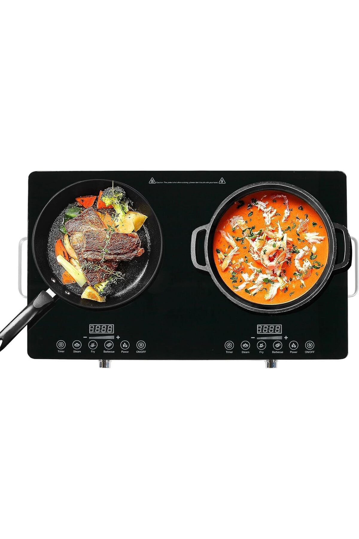 Olympia-Dual Burner, Infrared Cooker, 7000W Electric Cooktop, Sensor Touch & Knob Control, 4 Hours Timer, Te 2