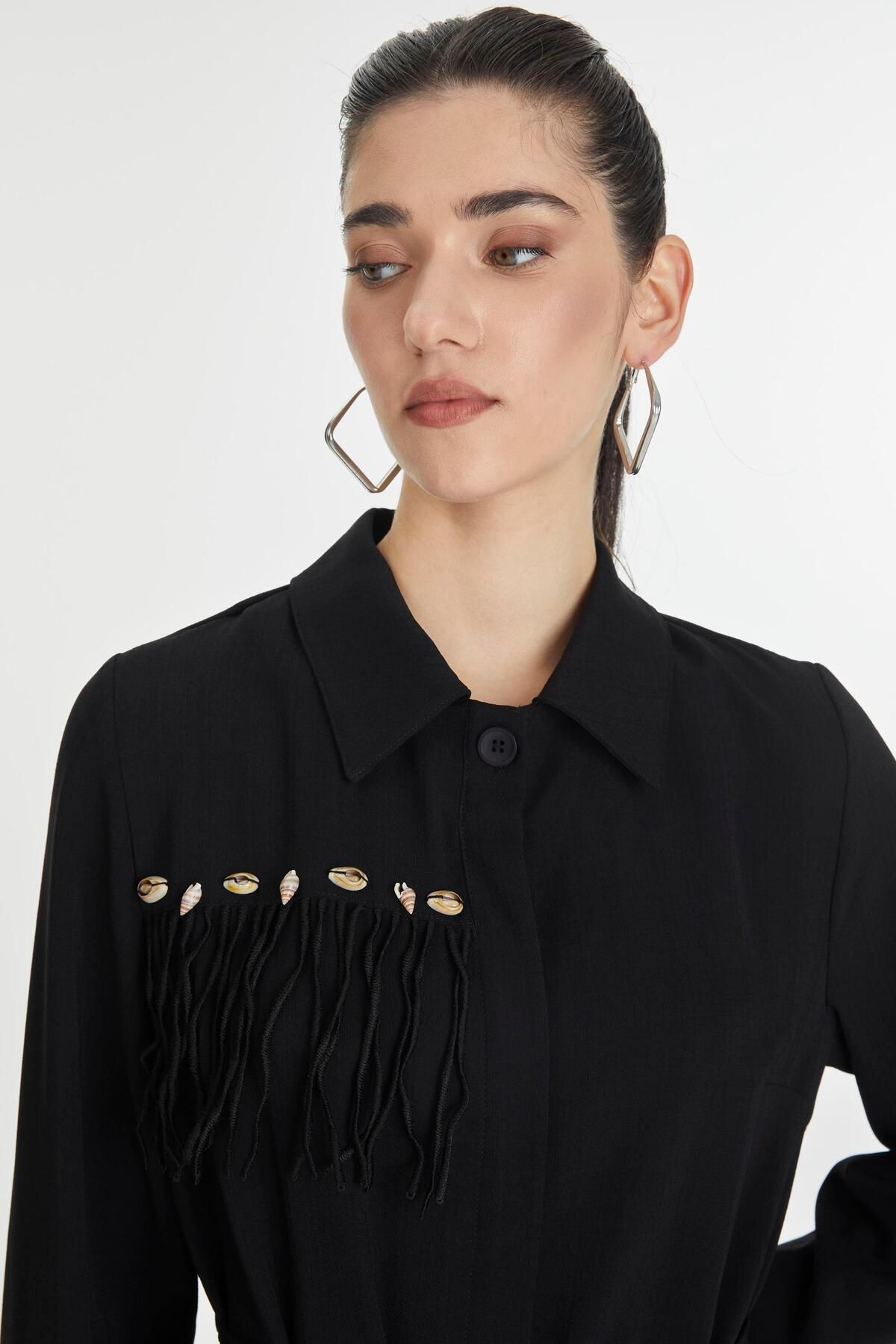 Zühre-Black Wear and Go with Seashell Detail and Tassels Gc-0234 6