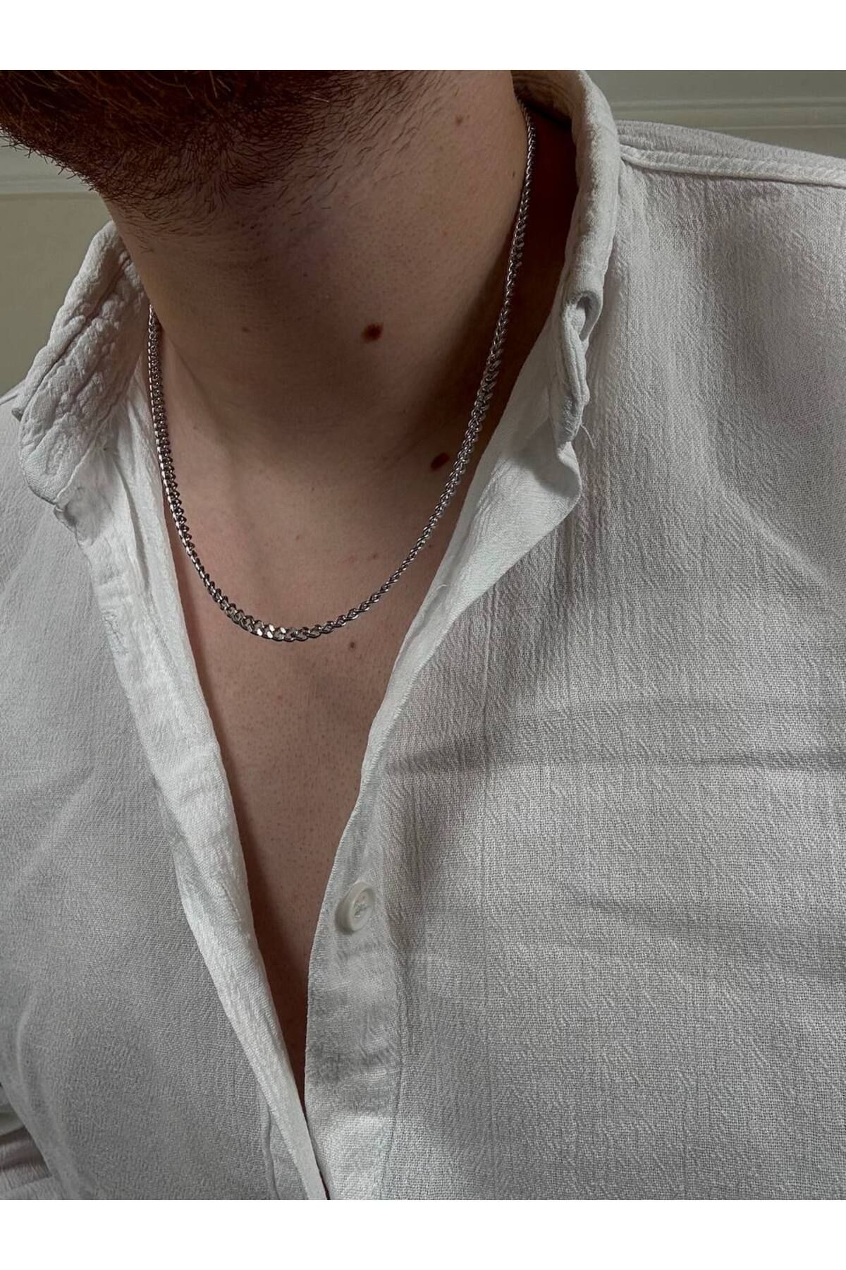 Arvens-Men's Silver Stainless Steel Chain Necklace Does Not Lose Color, Does Not Fade, Unisex, Does Not Fade, Can Be Combined 1