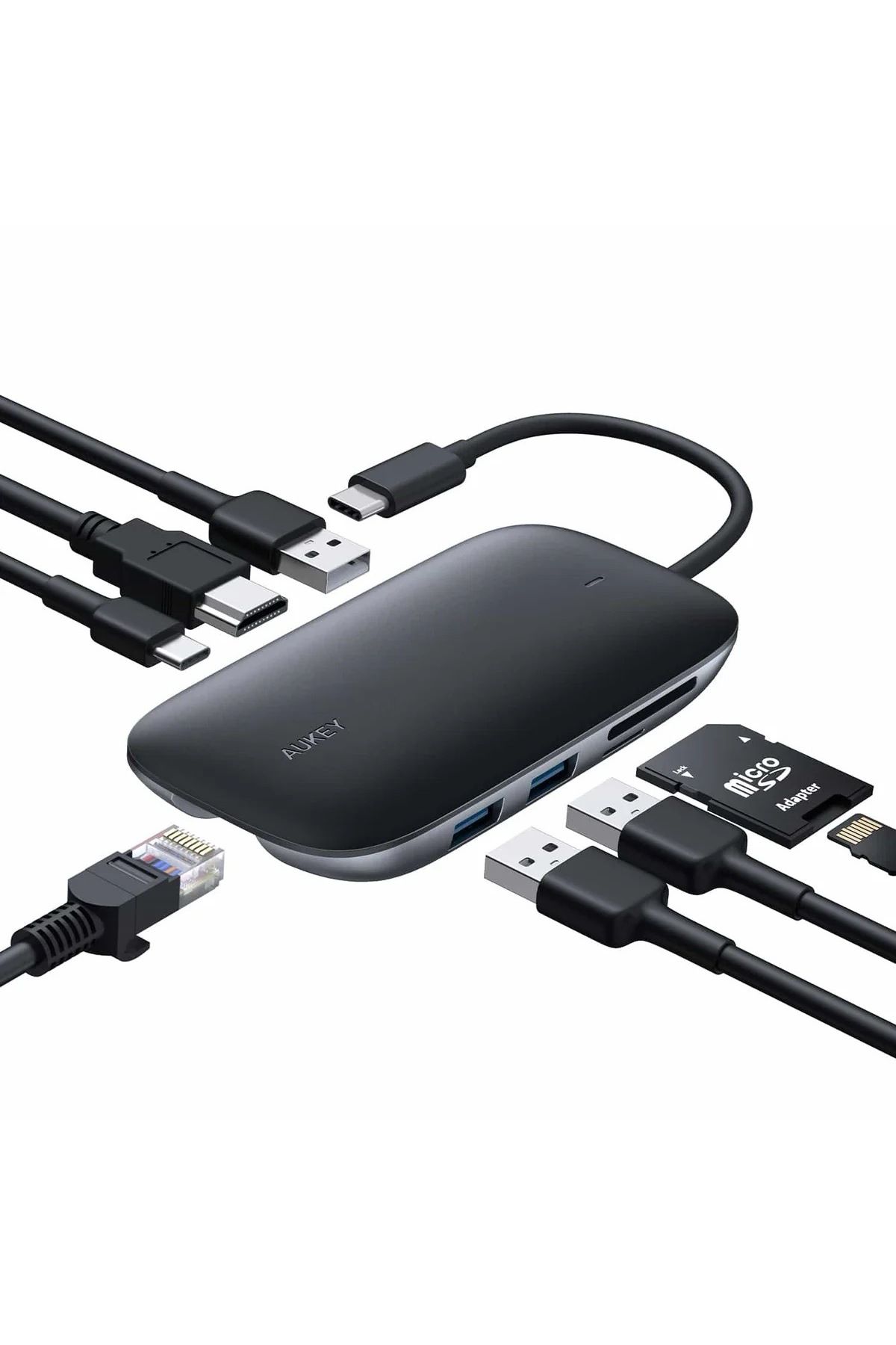 AUKEY-Aoki 8-in-1 USB-C Hub with 100W Charging, 4K HD Network Port, Card Reader, and 3 USB 3.0 Ports 1
