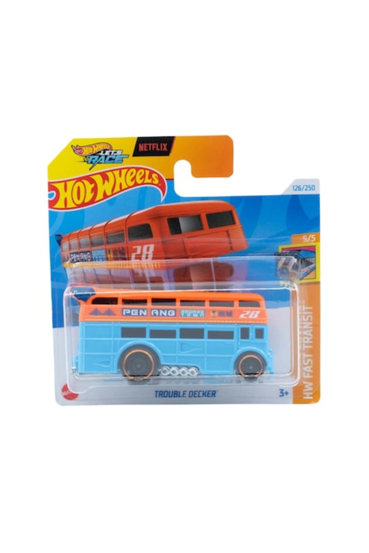 Masinuta Metalica Hot Wheels, Trouble Decker, Colectia HW Fast Transit - Editia 2024, Albastru cu Po