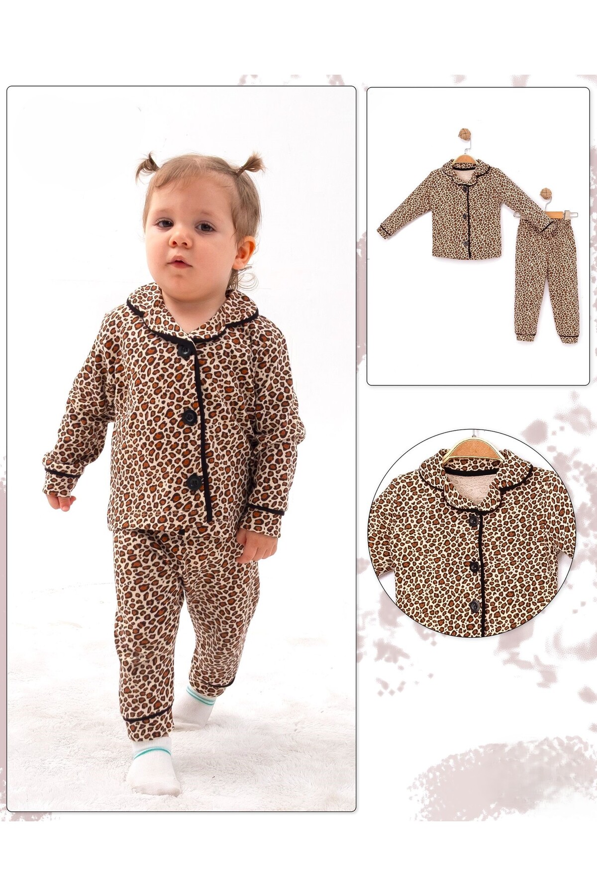 Bebelove Kız Çocuk Ve Bebek Leopar Desenli Boydan Düğmeli Pijama Takımı fotoğrafı 6 (önizleme)